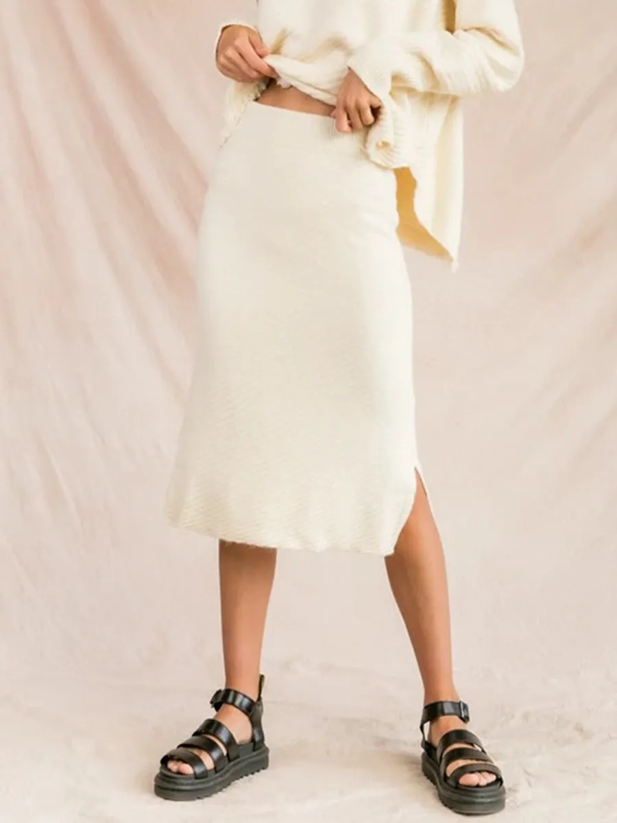 Fashion Elegant Loose Casual Long Sleeve Hooded Top Skirt Knitted Suit