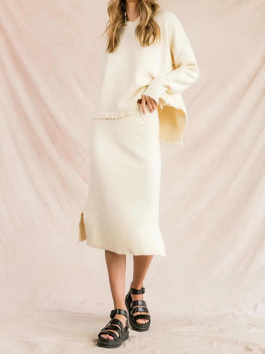 Fashion Elegant Loose Casual Long Sleeve Hooded Top Skirt Knitted Suit
