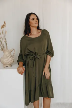 FINAL SALE Long Sleeve Flare Dress in Khaki