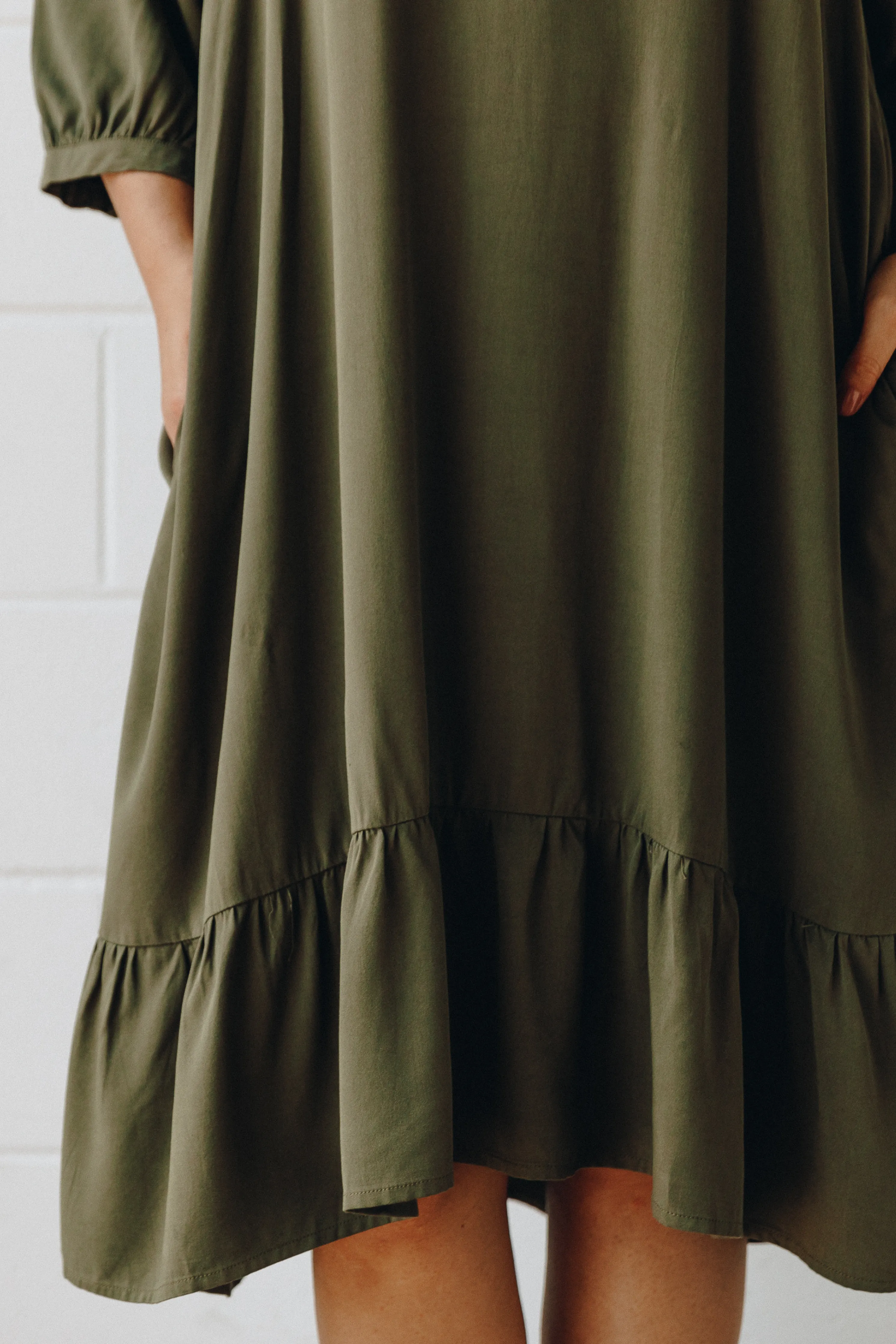 FINAL SALE Long Sleeve Flare Dress in Khaki