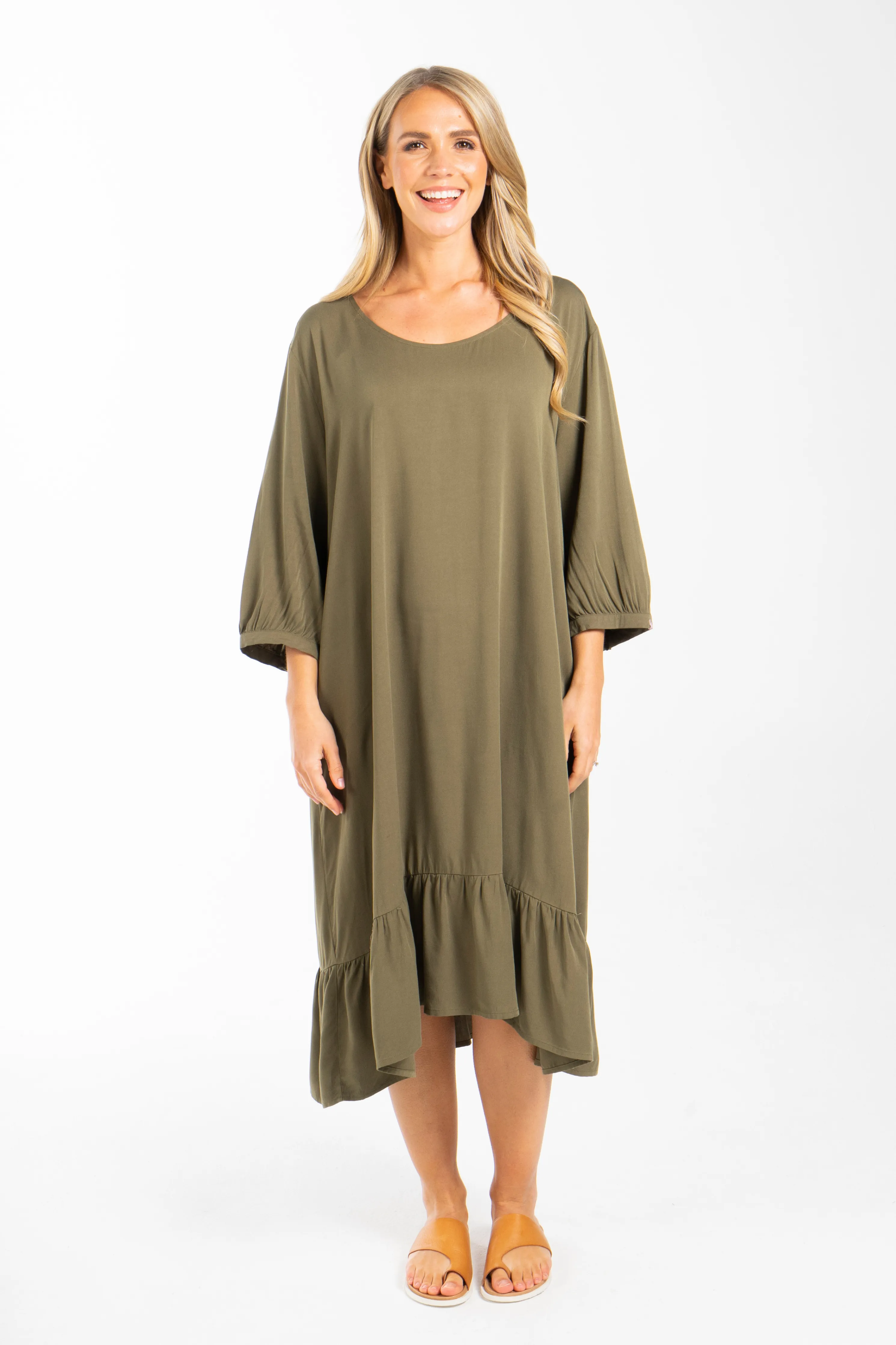 FINAL SALE Long Sleeve Flare Dress in Khaki