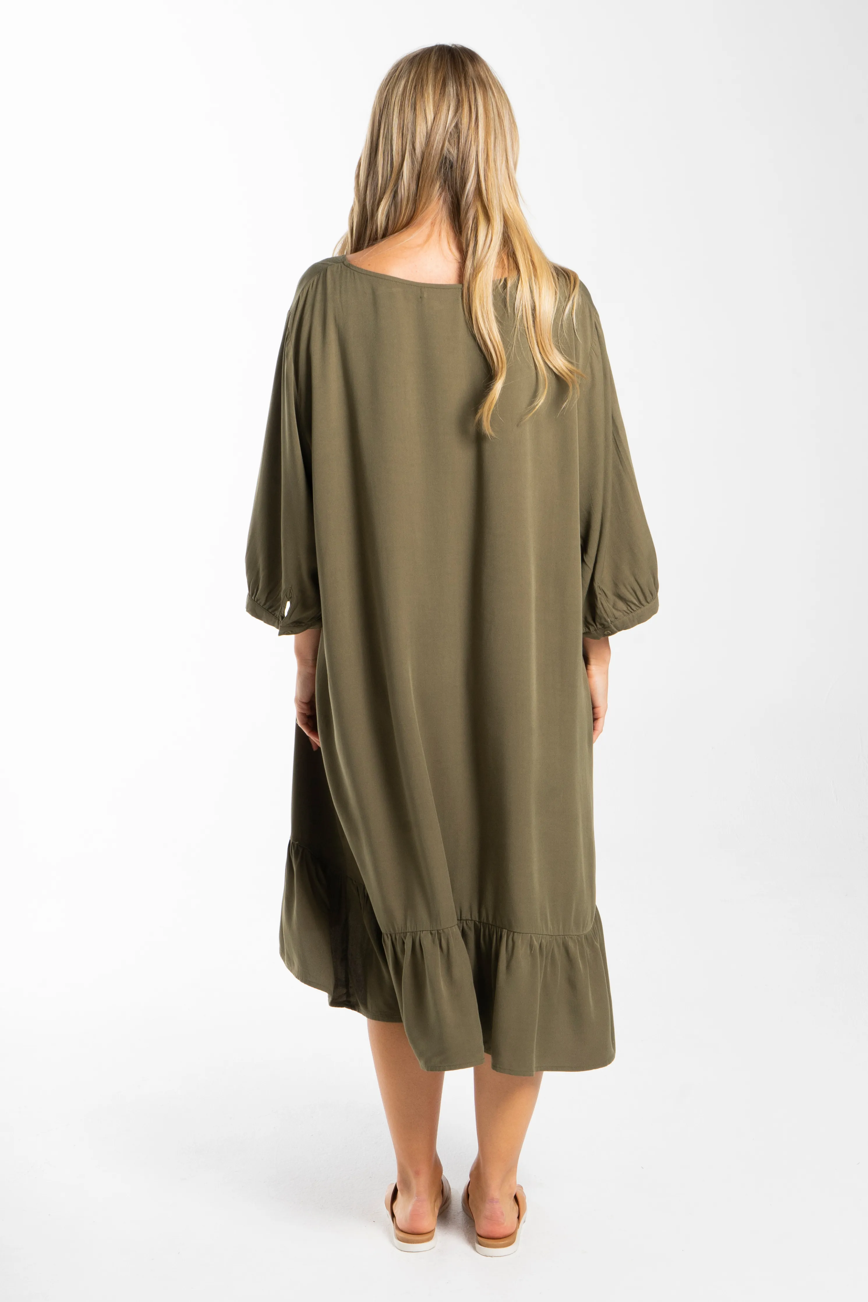 FINAL SALE Long Sleeve Flare Dress in Khaki