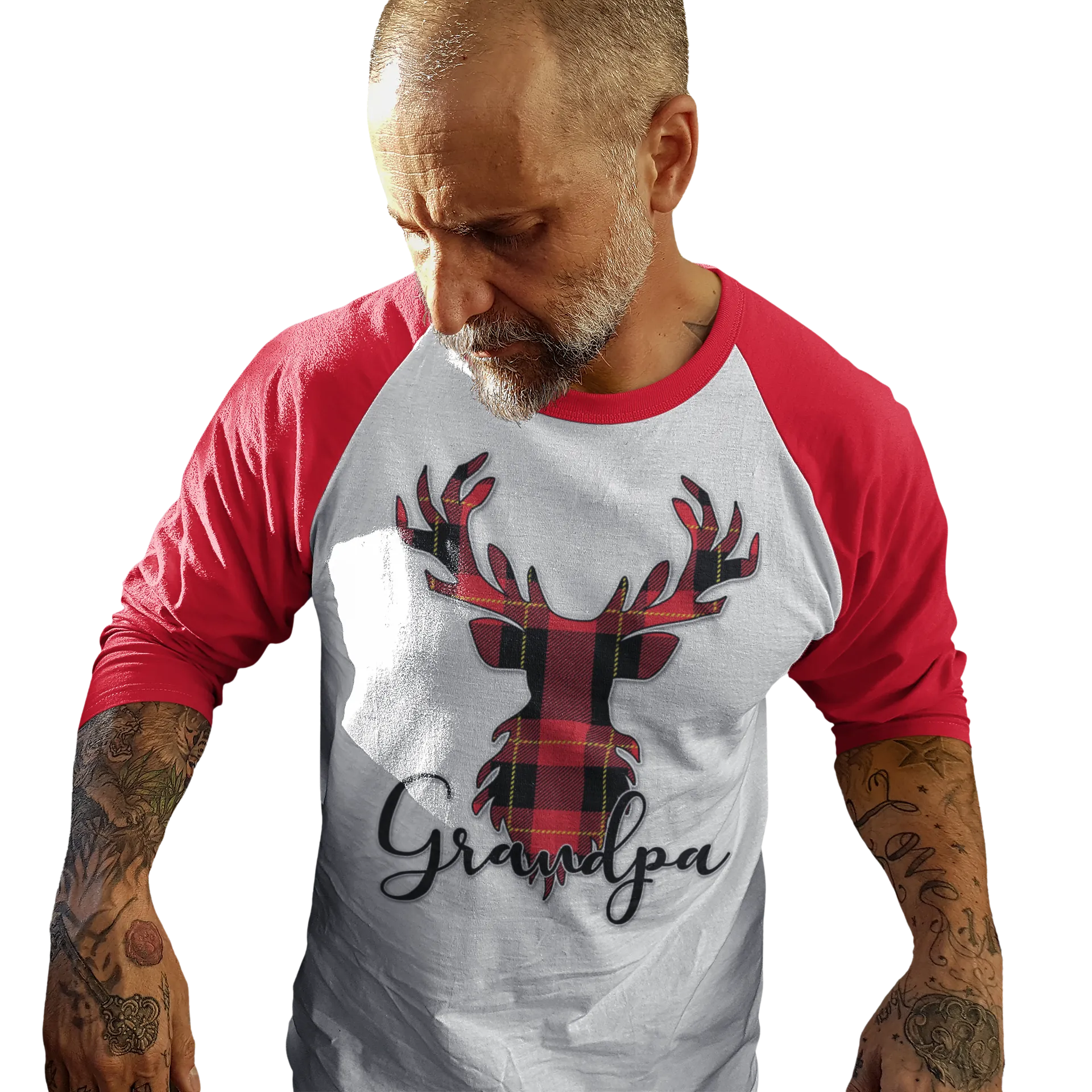 Flannel Christmas Reindeer Family Raglan Shirt (Parents and Grandparents)
