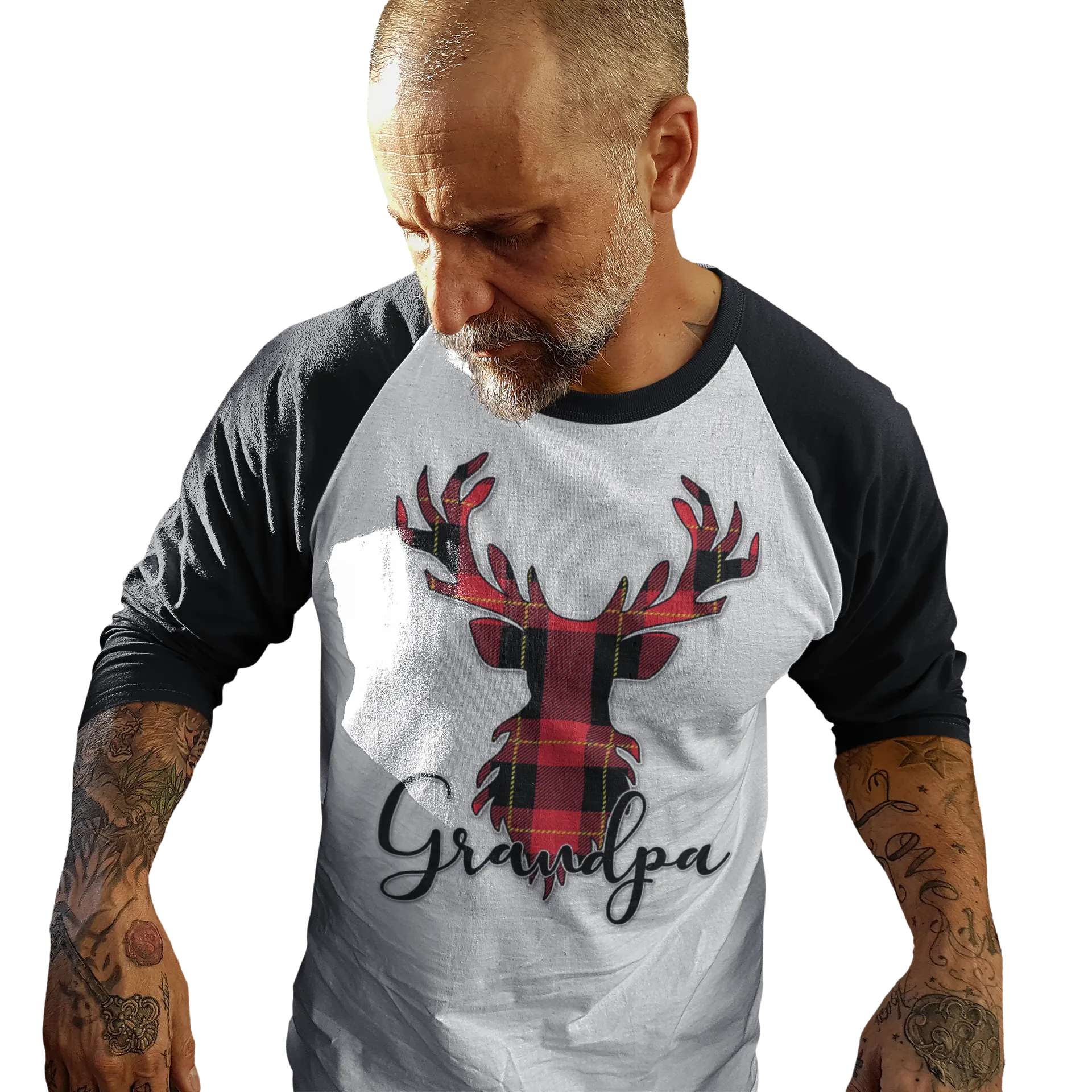 Flannel Christmas Reindeer Family Raglan Shirt (Parents and Grandparents)