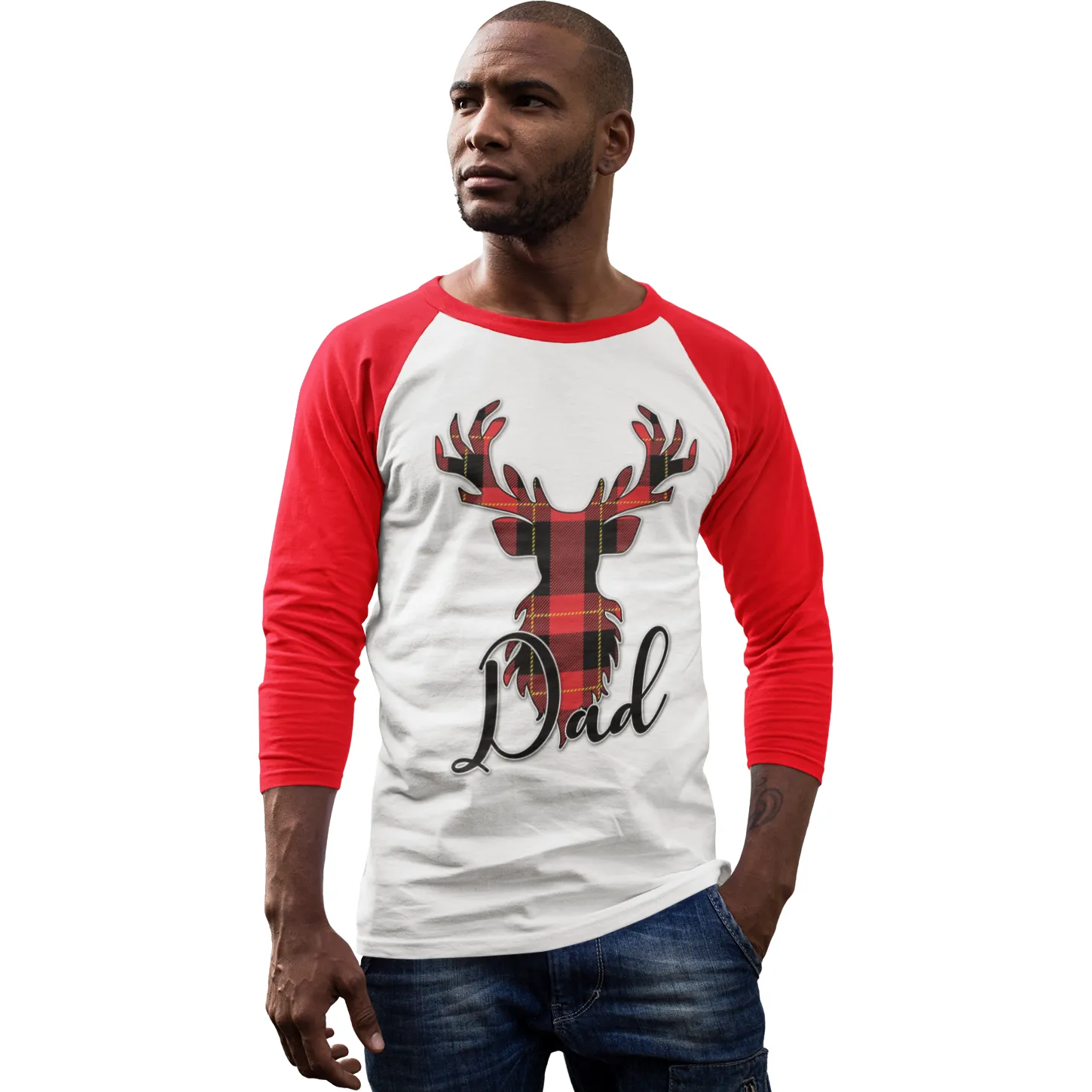 Flannel Christmas Reindeer Family Raglan Shirt (Parents and Grandparents)