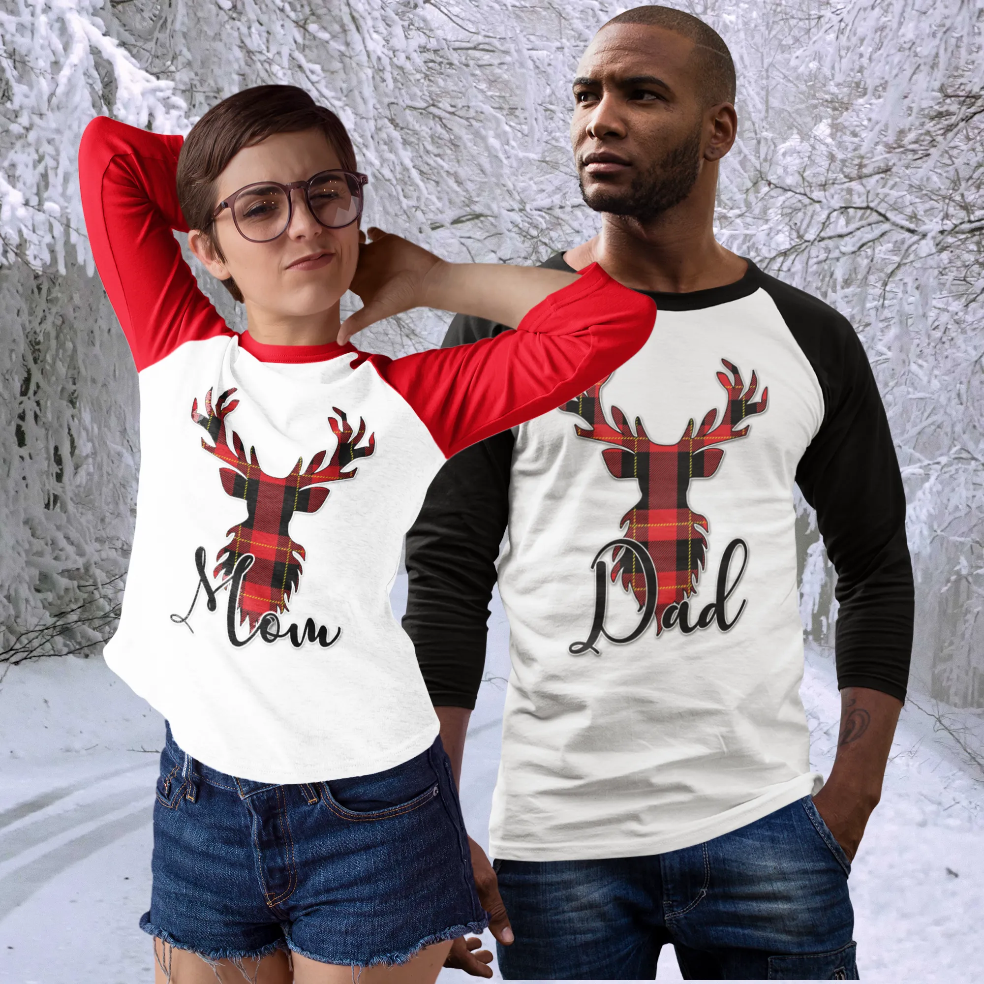 Flannel Christmas Reindeer Family Raglan Shirt (Parents and Grandparents)