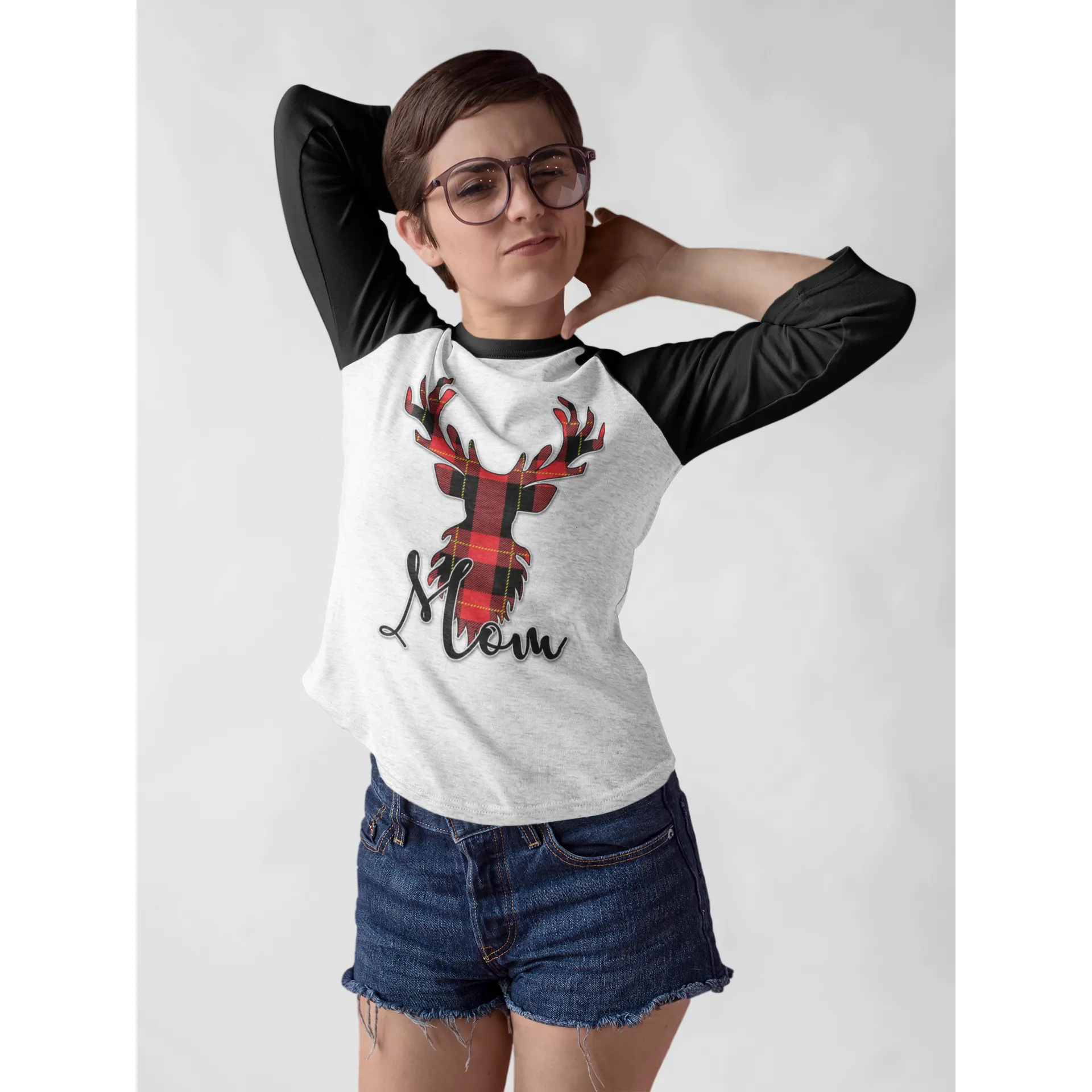 Flannel Christmas Reindeer Family Raglan Shirt (Parents and Grandparents)