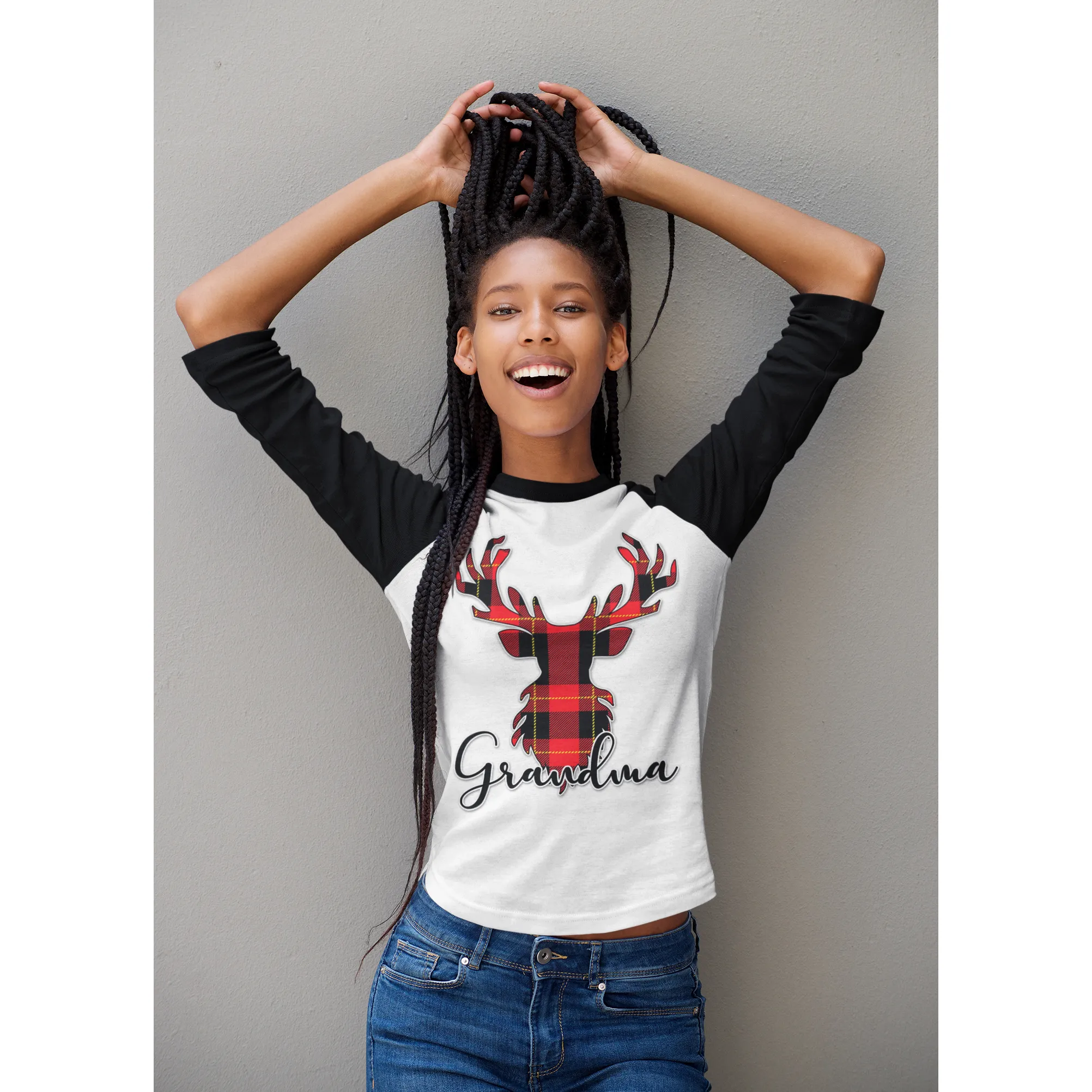 Flannel Christmas Reindeer Family Raglan Shirt (Parents and Grandparents)