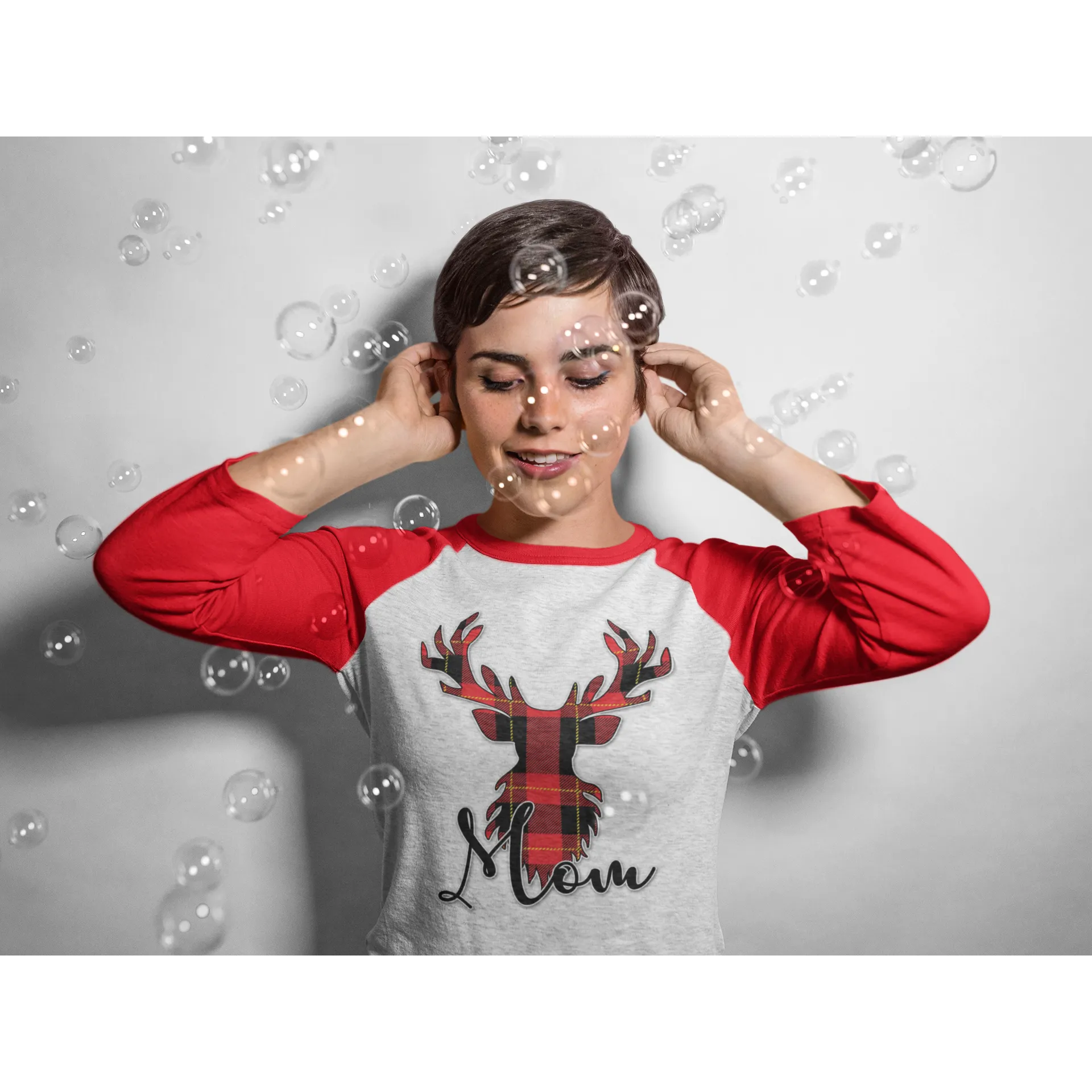 Flannel Christmas Reindeer Family Raglan Shirt (Parents and Grandparents)