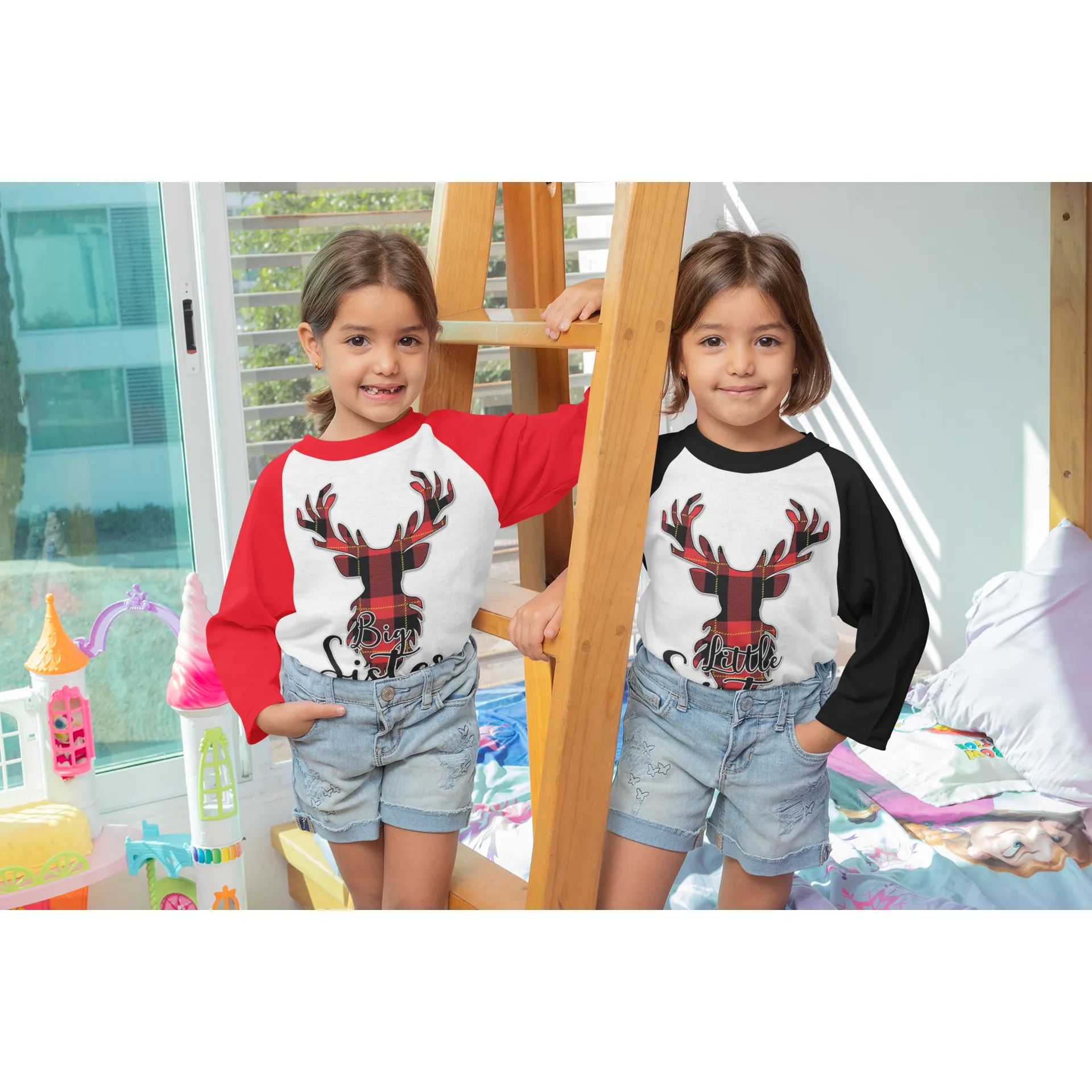 Flannel Christmas Reindeer Family Raglan Shirt (Parents and Grandparents)
