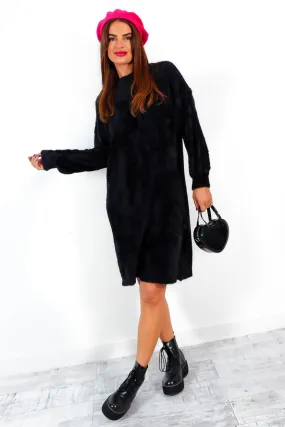 Forever Fluffy - Black Knitted Midi Dress