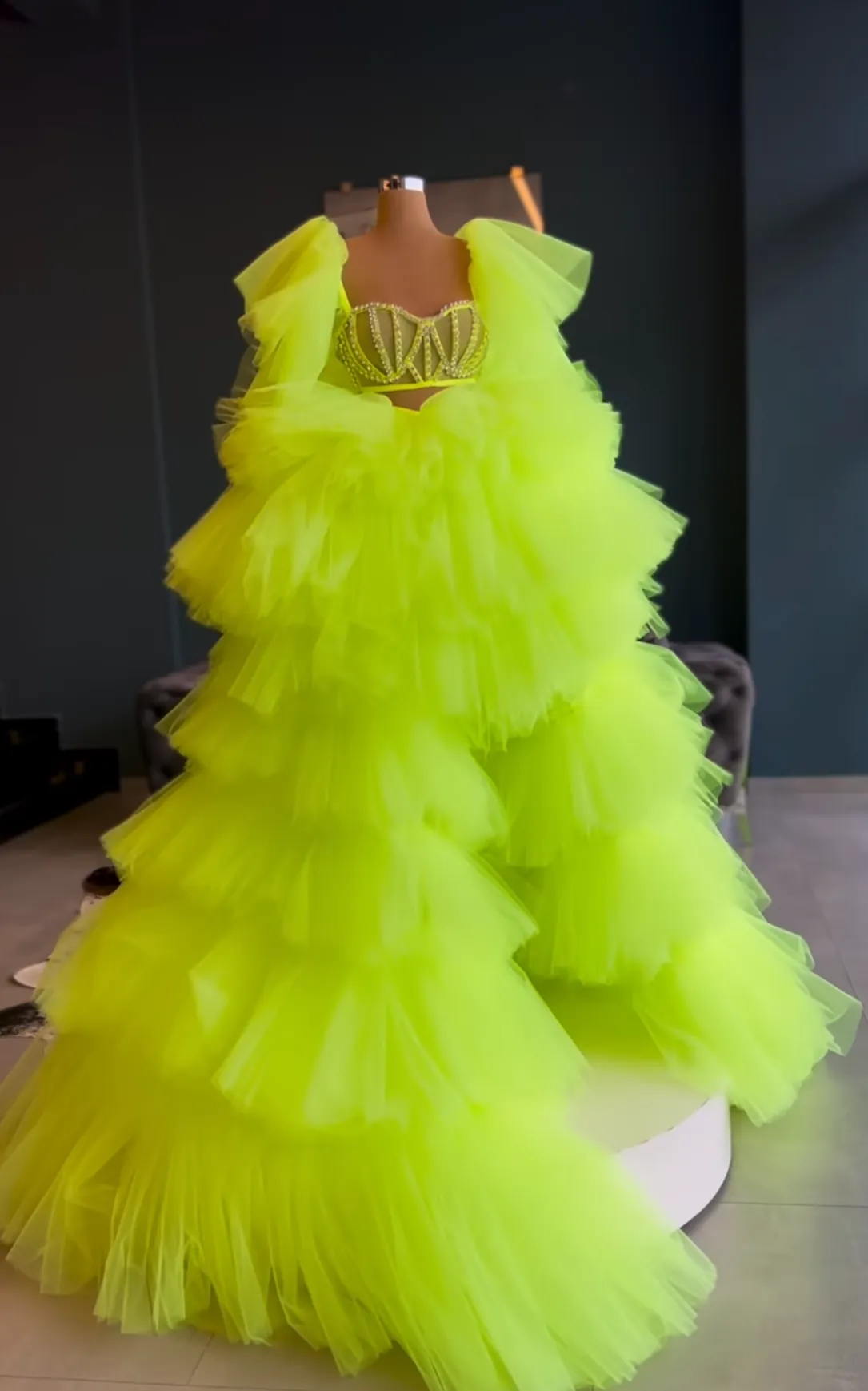 Georgia Neon Green Evening Dress