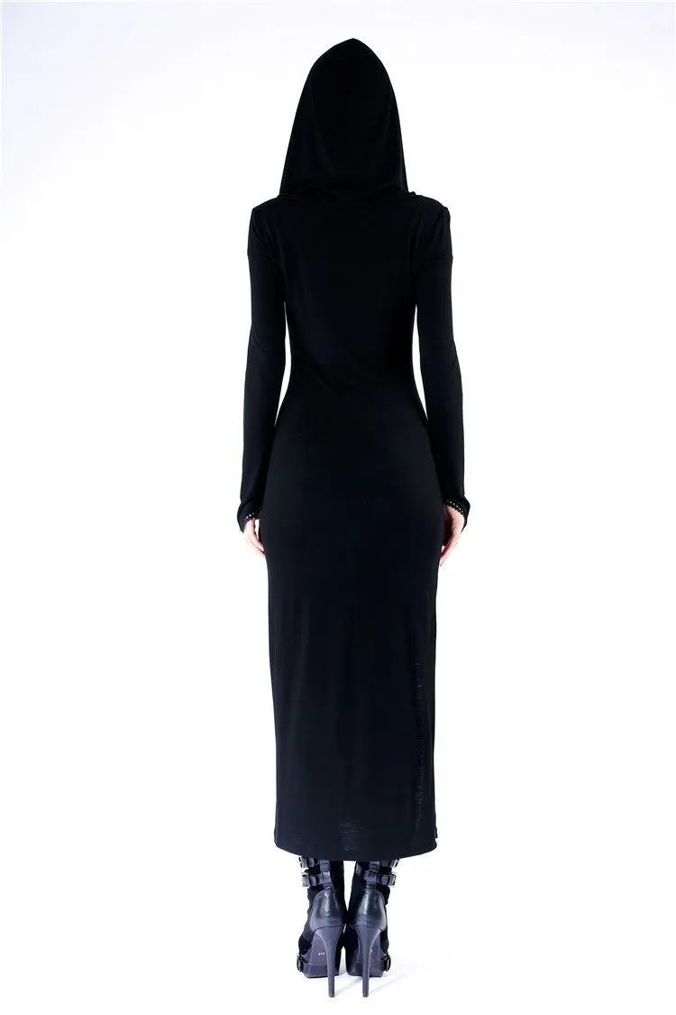 Gothic long knitted hooded dress with hollow out cross DW148