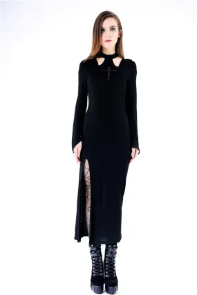 Gothic long knitted hooded dress with hollow out cross DW148