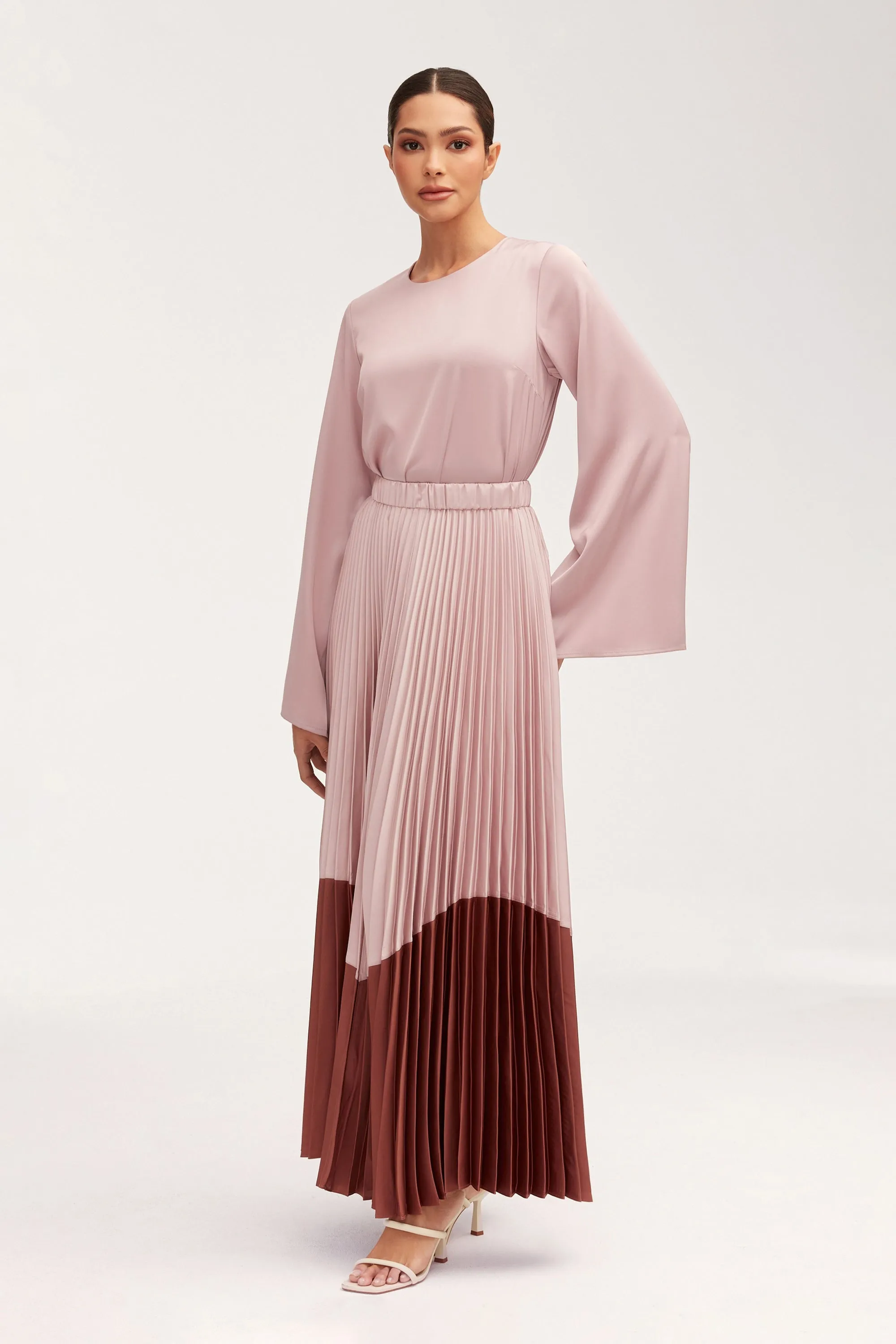 Elegant Hayfa Satin Pleated Midi Skirt for Women - Perfect for Parties and Special Occasions