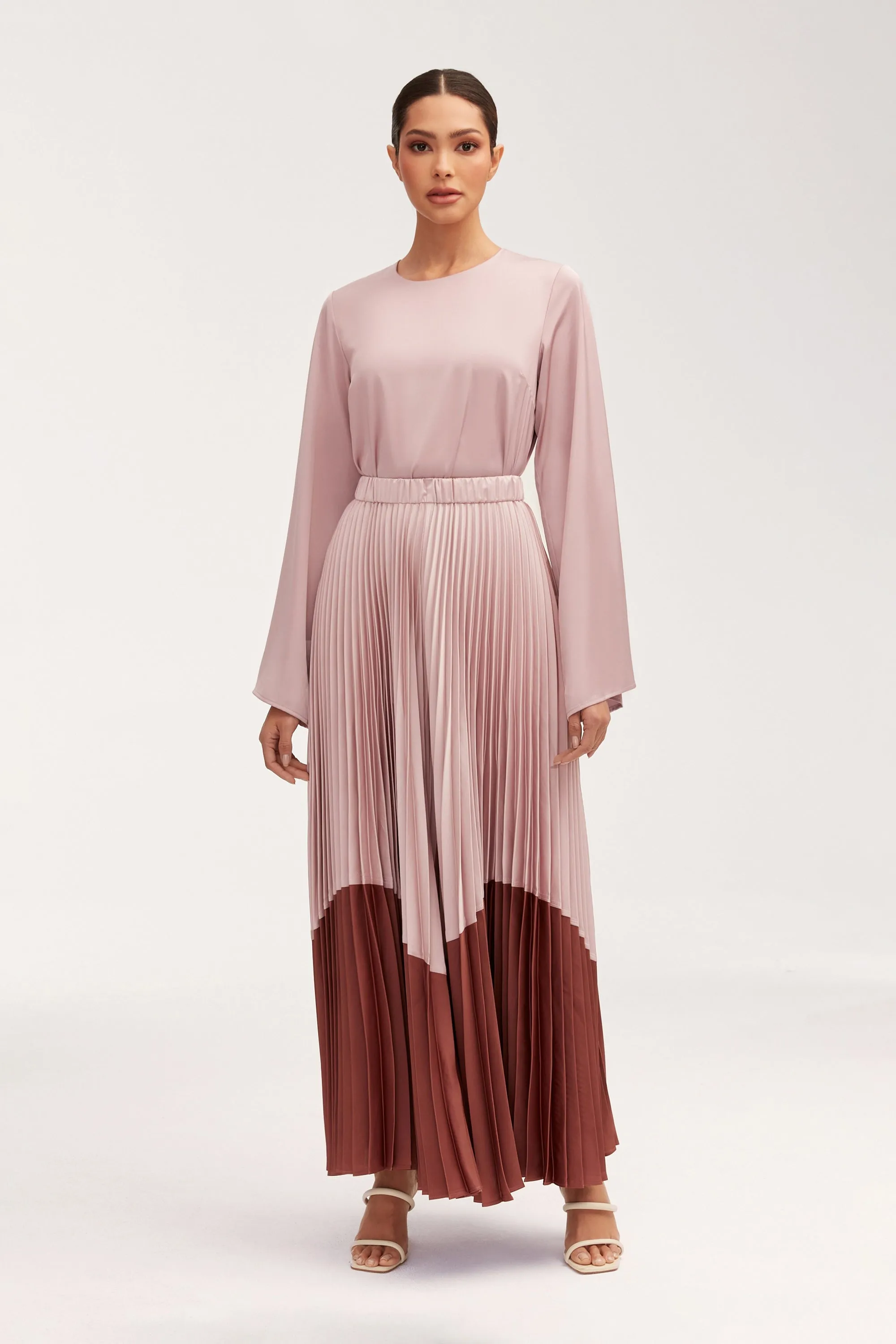 Elegant Hayfa Satin Pleated Midi Skirt for Women - Perfect for Parties and Special Occasions
