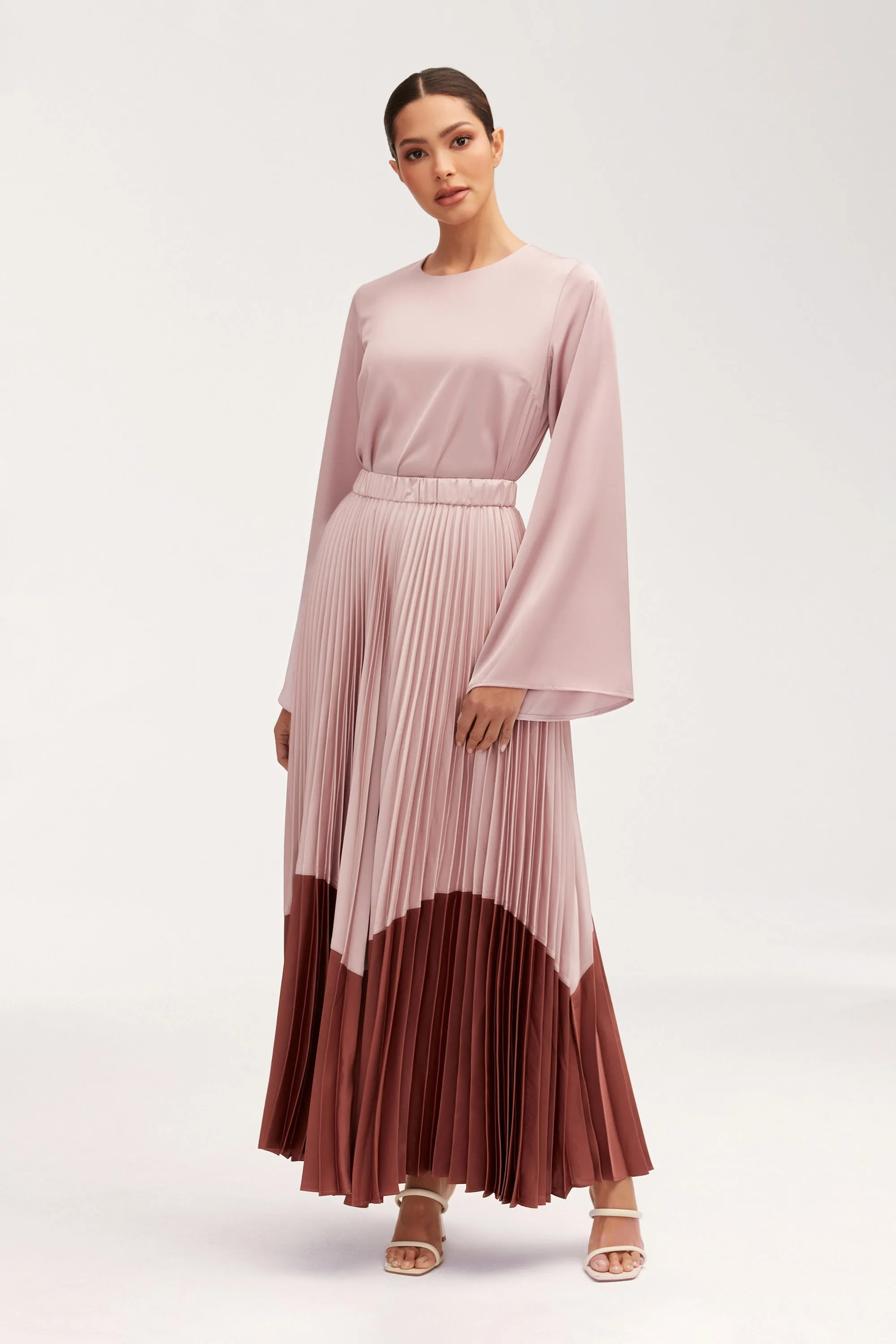 Elegant Hayfa Satin Pleated Midi Skirt for Women - Perfect for Parties and Special Occasions