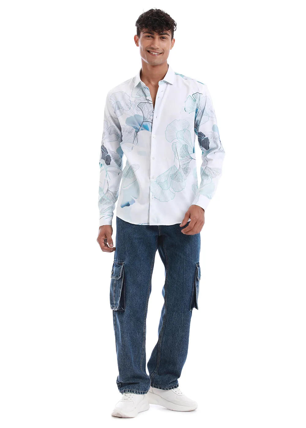 Ice Blue Flower Printed Shirt