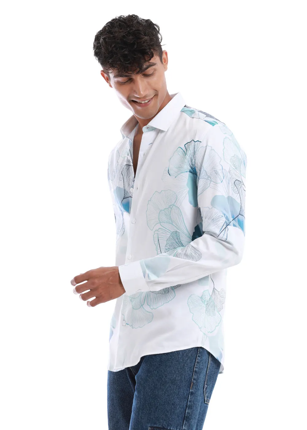 Ice Blue Flower Printed Shirt