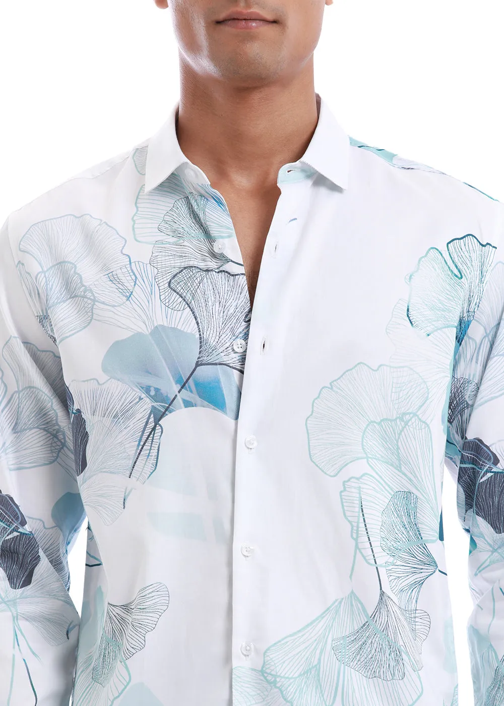 Ice Blue Flower Printed Shirt