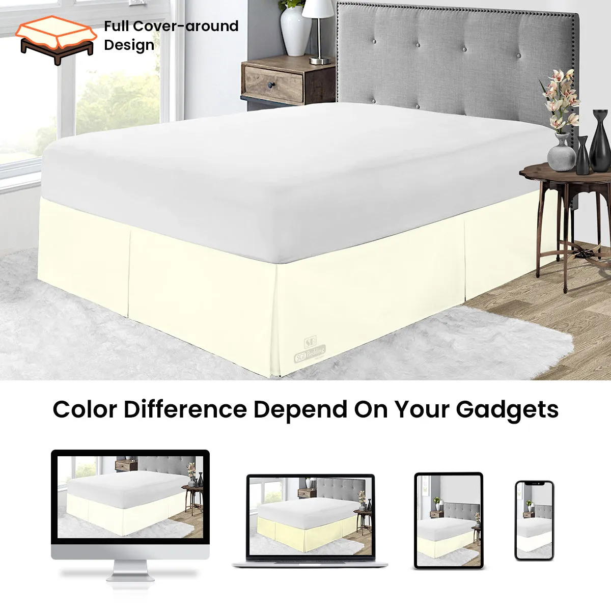 IVORY PLEATED BED SKIRT