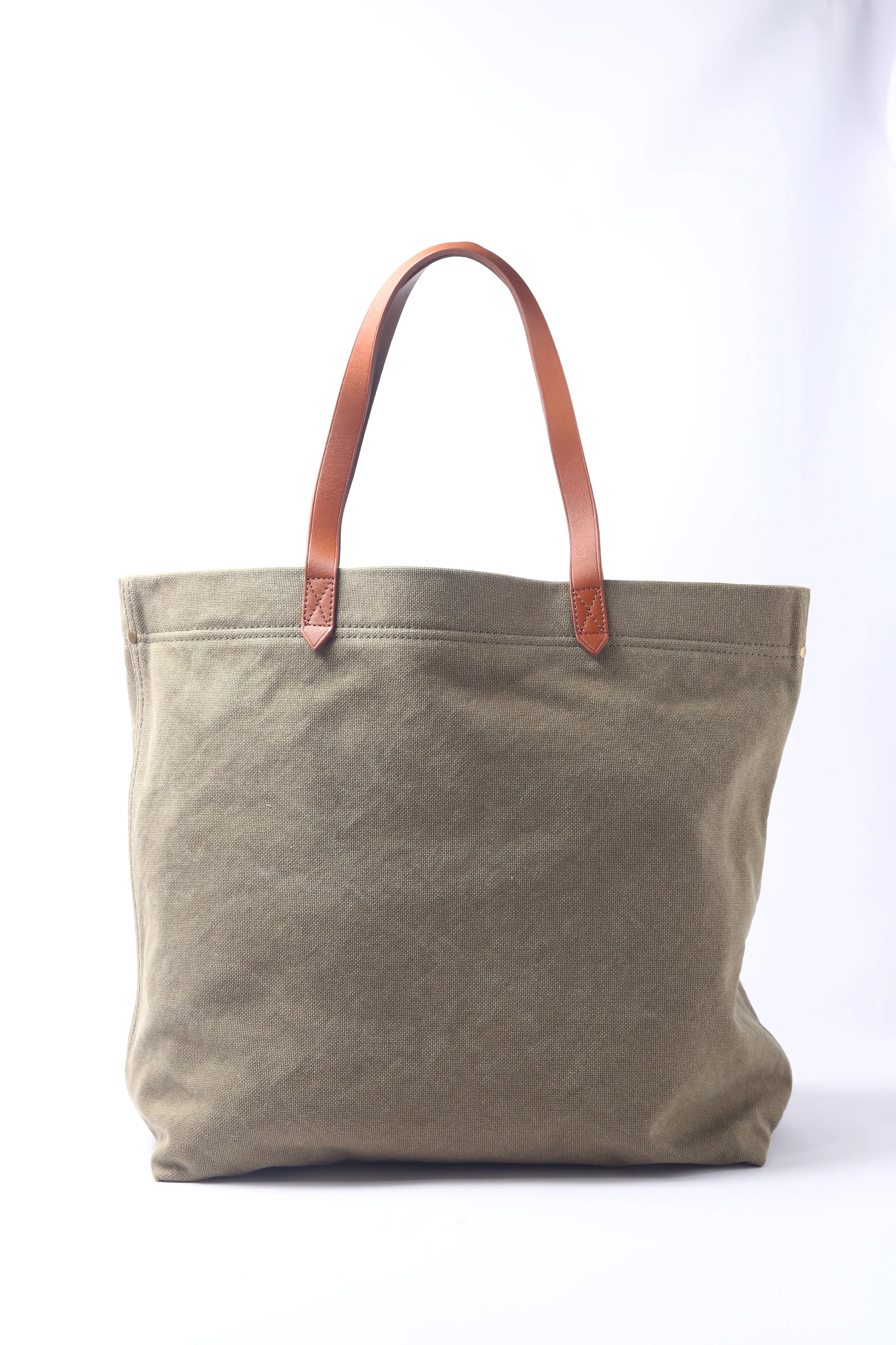Khaki Green Cotton Canvas Large Beach Bag Unisex