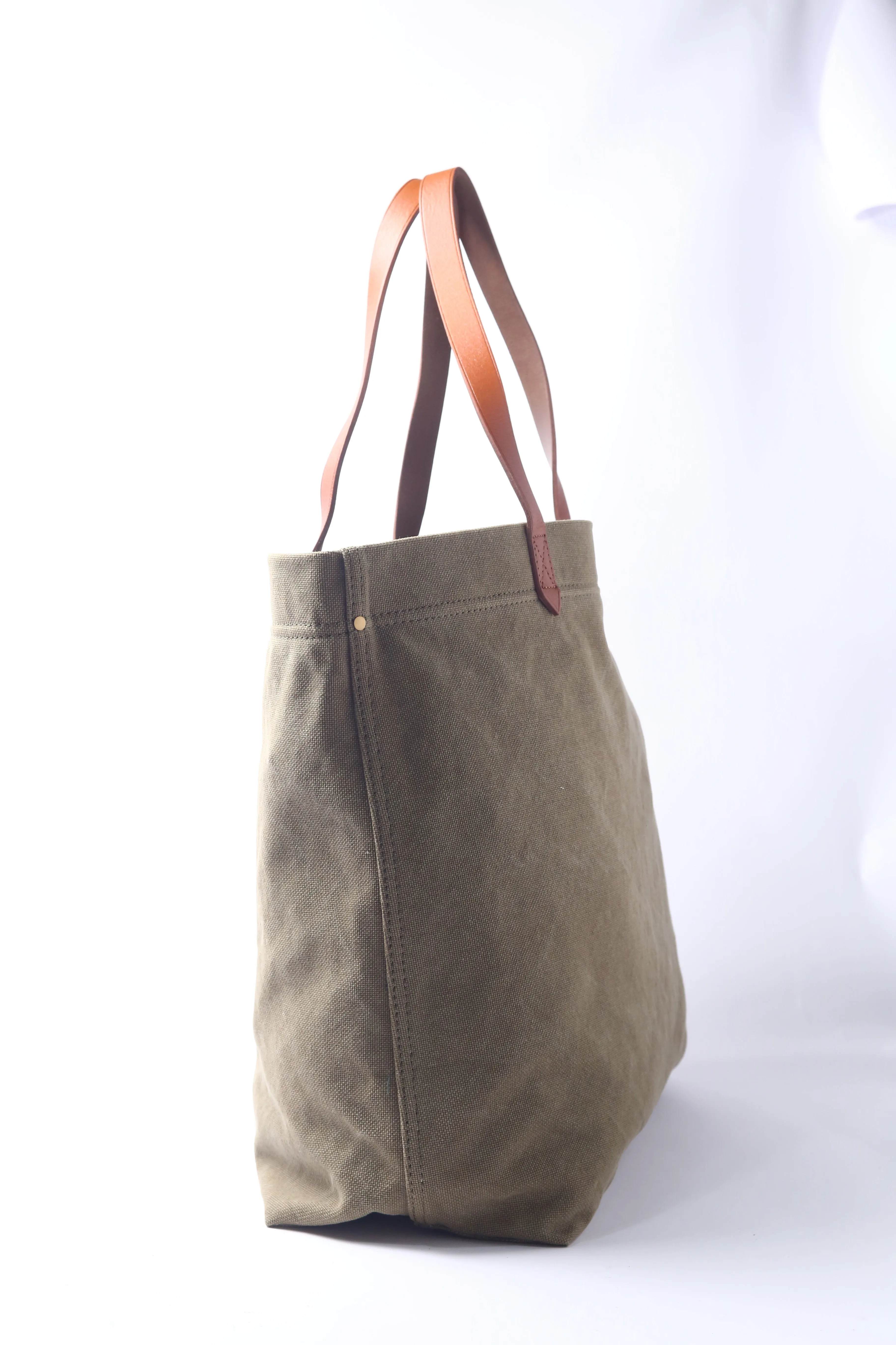 Khaki Green Cotton Canvas Large Beach Bag Unisex
