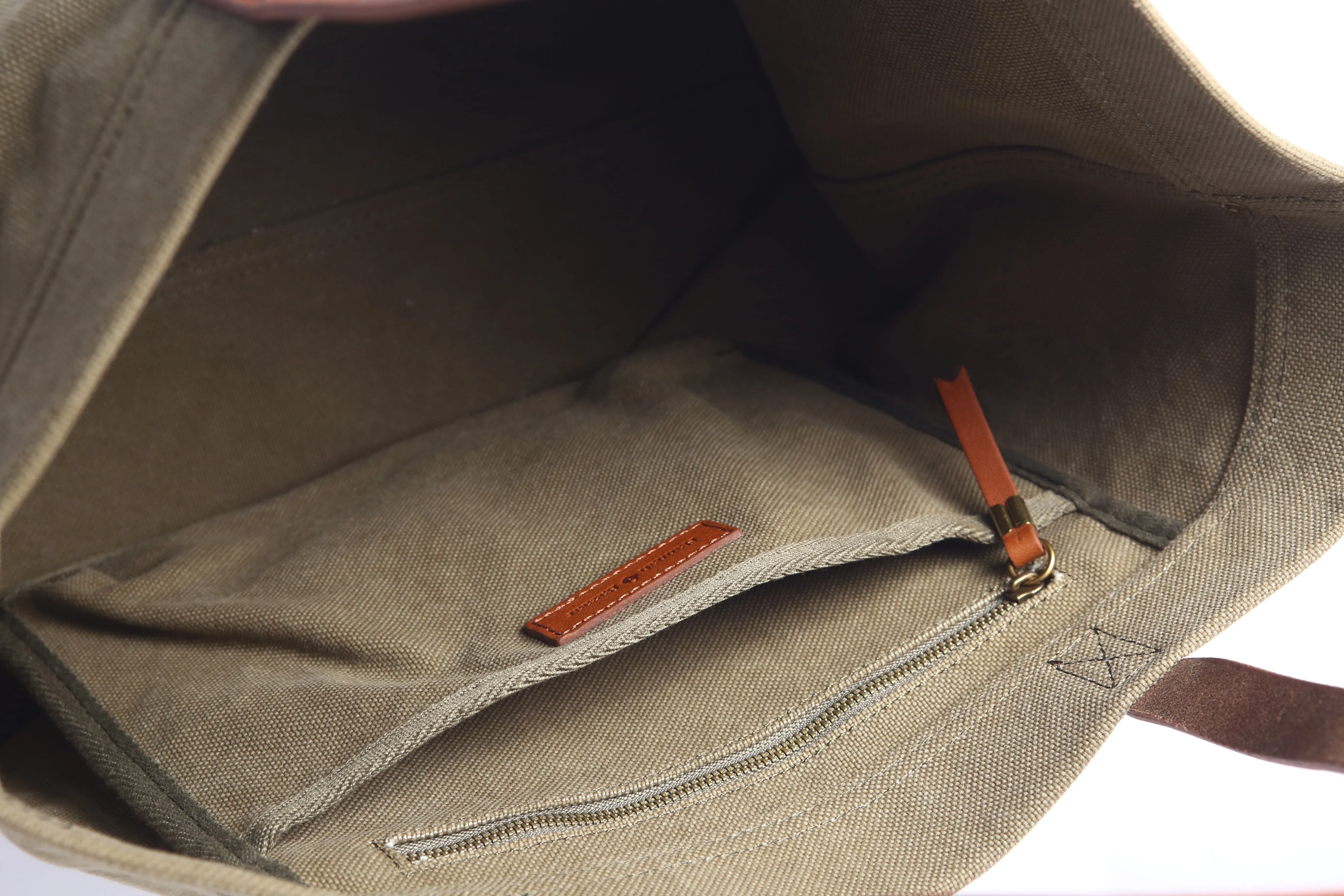 Khaki Green Cotton Canvas Large Beach Bag Unisex