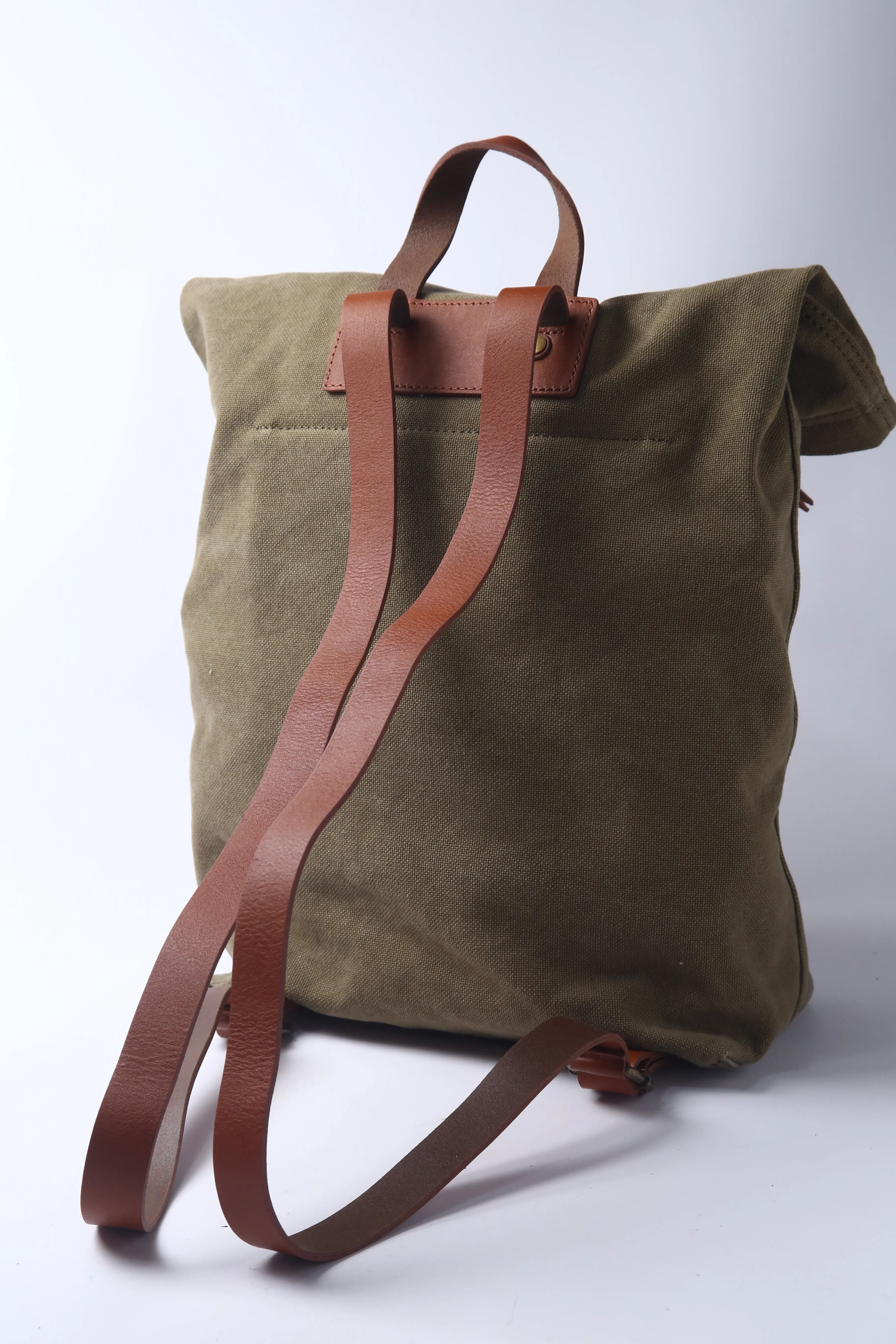Khaki Green Cotton Canvas Large Explorer Rucksack Unisex