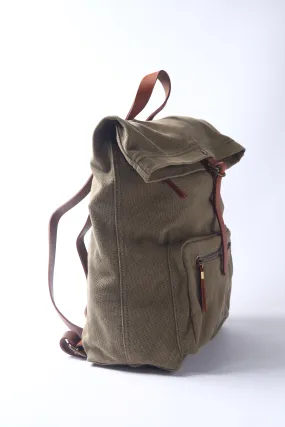 Khaki Green Cotton Canvas Large Explorer Rucksack Unisex