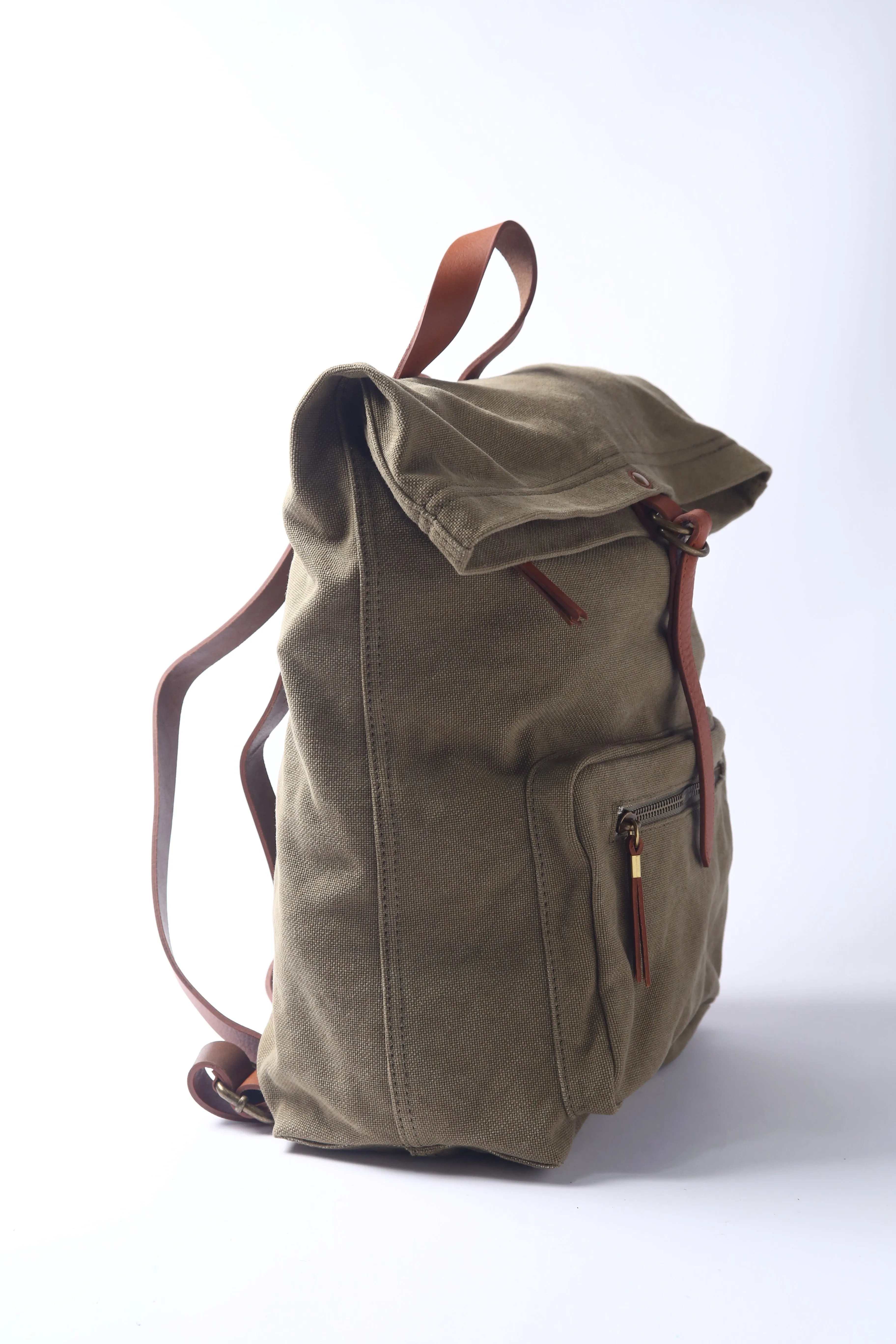 Khaki Green Cotton Canvas Large Explorer Rucksack Unisex