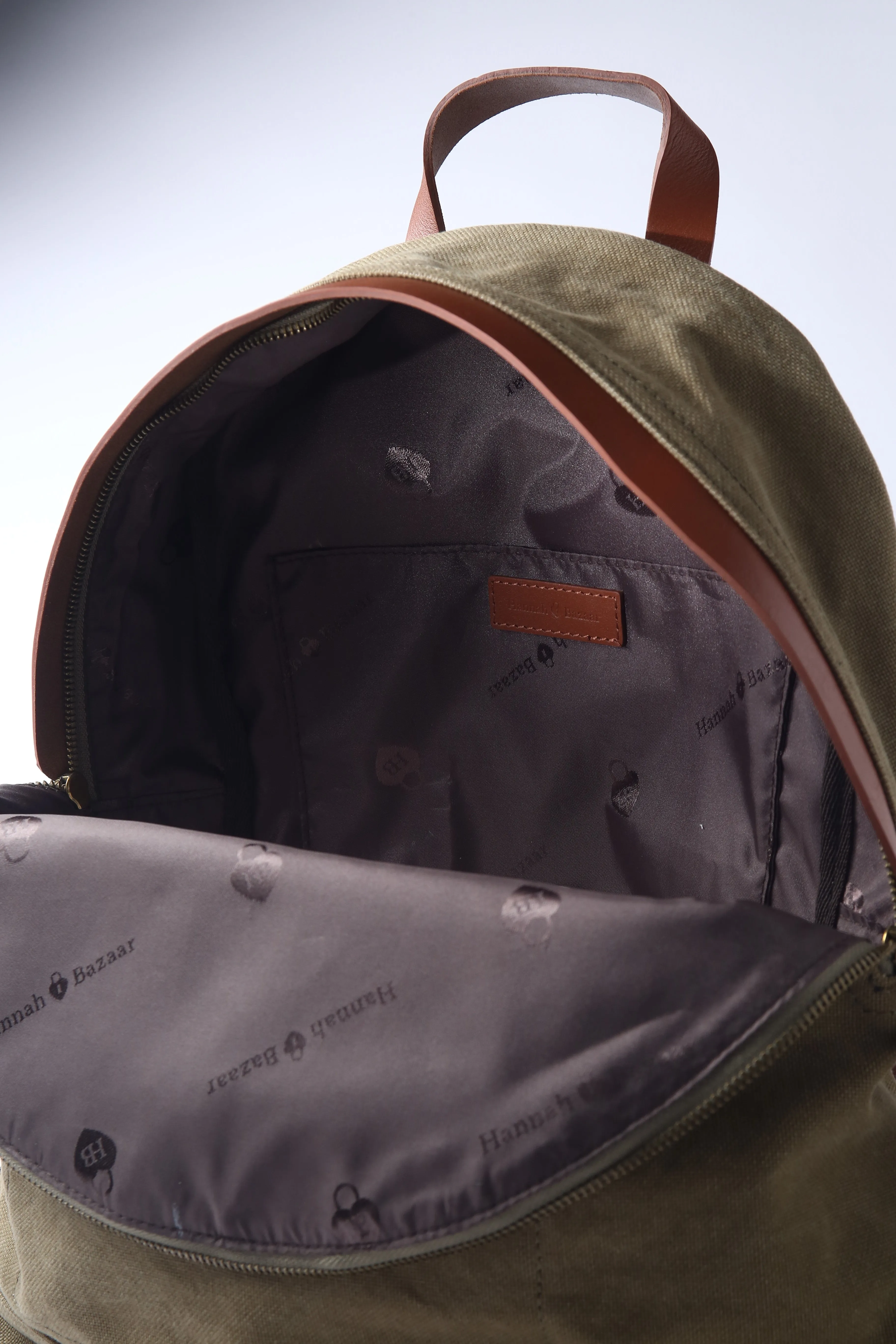 Khaki Green Cotton Canvas Large Rucksack Unisex