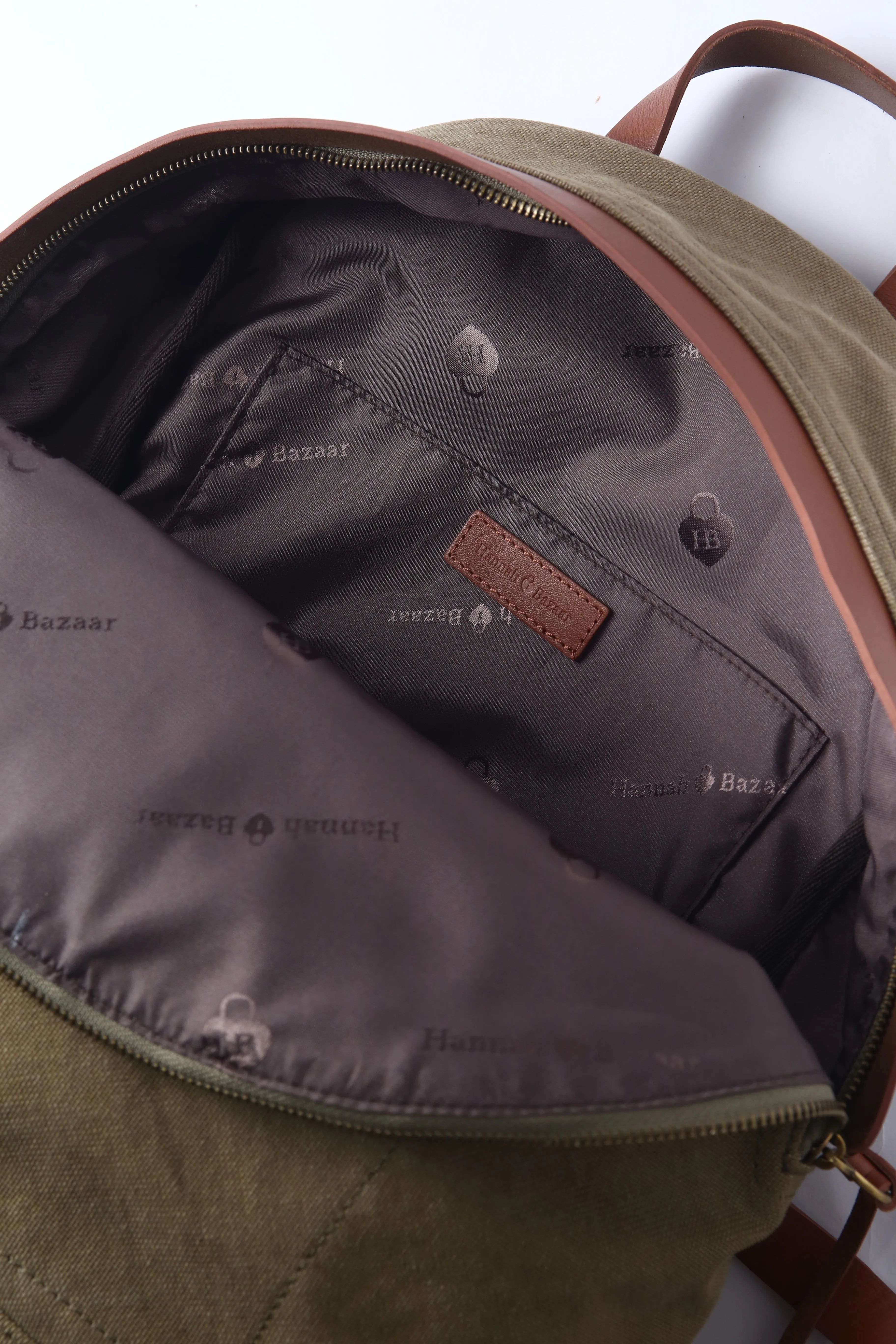Khaki Green Cotton Canvas Large Rucksack Unisex