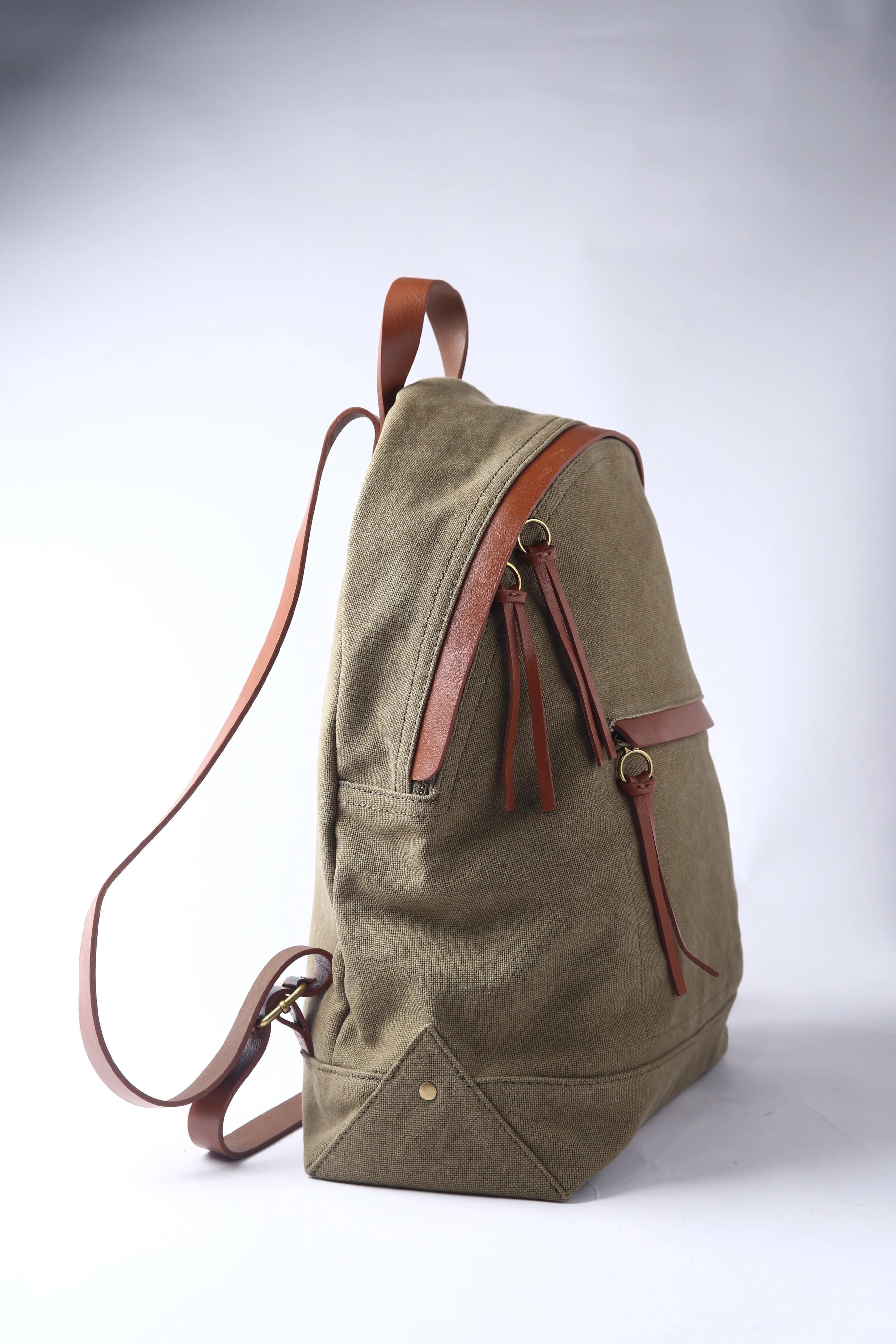 Khaki Green Cotton Canvas Large Rucksack Unisex