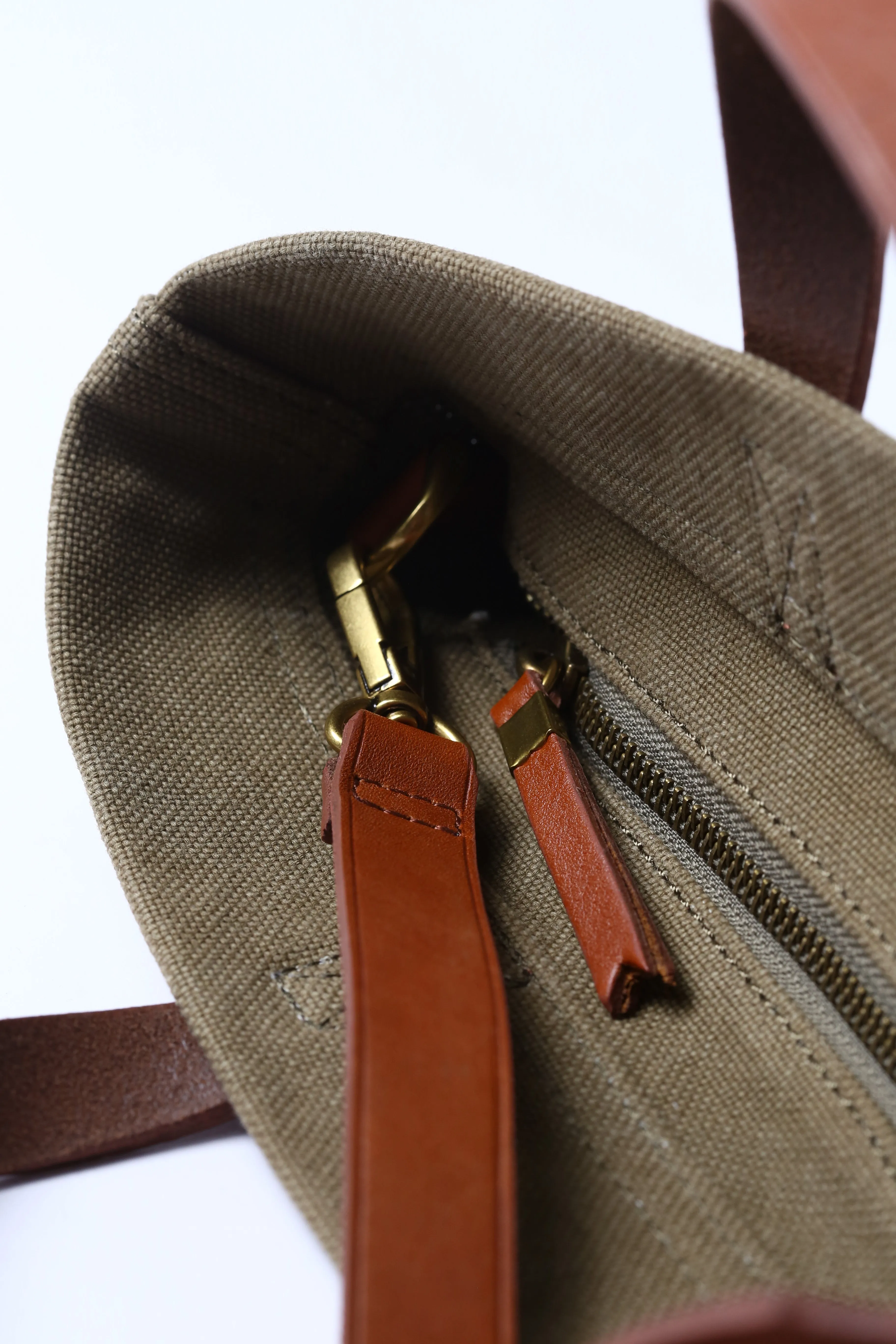 Khaki Green Cotton Canvas Tote Bag