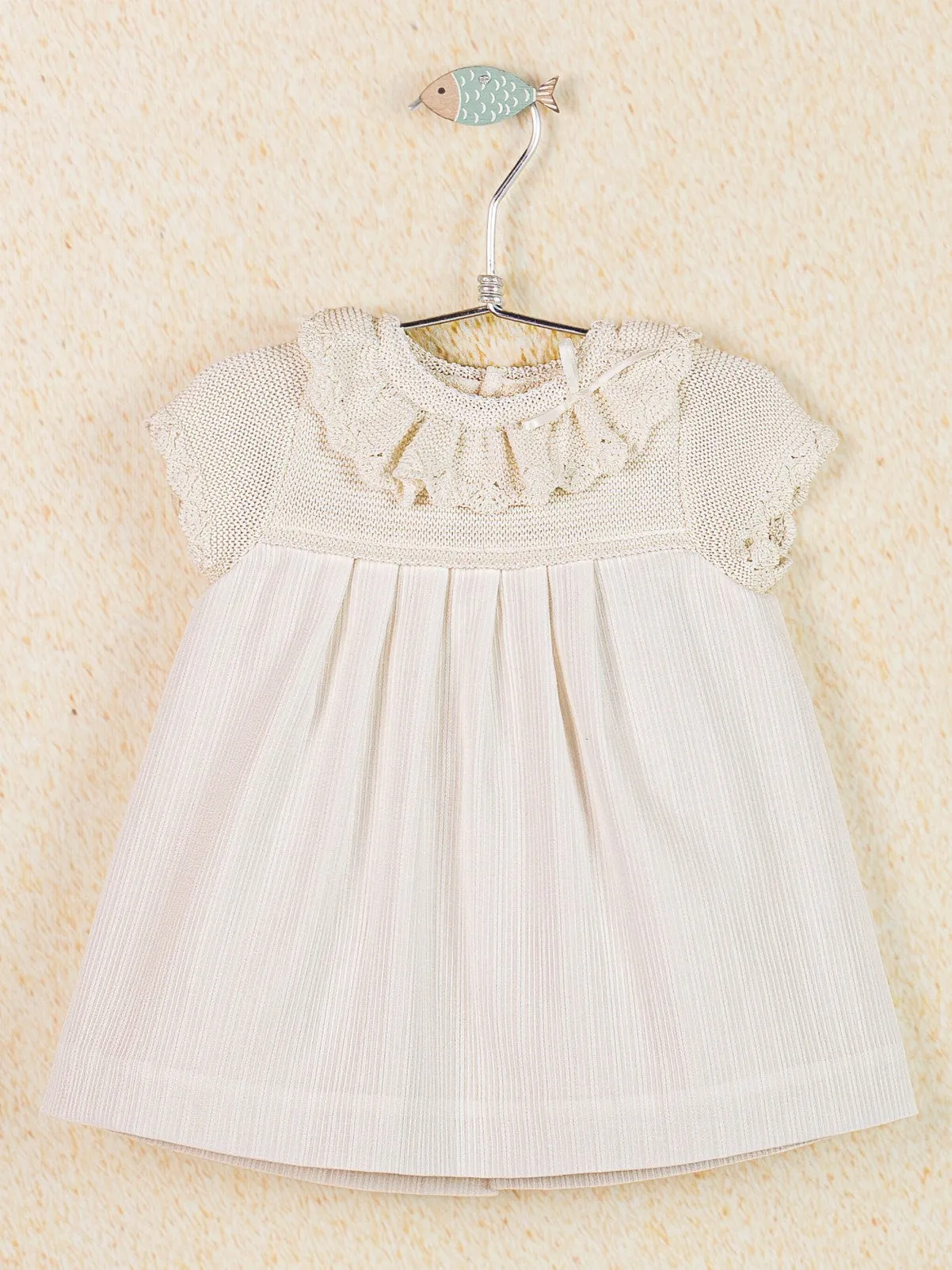 Knit and Woven Baby Girl Ivory Dress