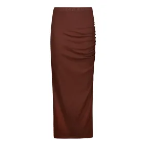 LAYLA BROWN CHOCOLATE HIGH WAISTED RIB BODYCON MIDI SKIRT WITH TWIST
