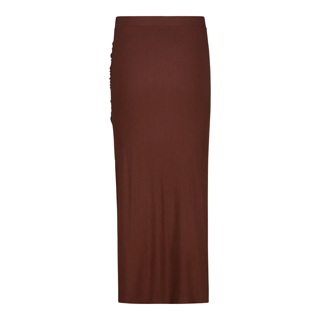 LAYLA BROWN CHOCOLATE HIGH WAISTED RIB BODYCON MIDI SKIRT WITH TWIST