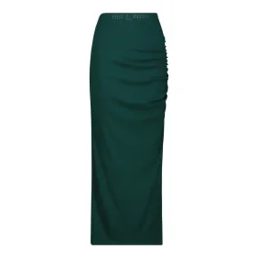 Dark Green High-Waisted Ribbed Bodycon Midi Skirt with Twist - Layla