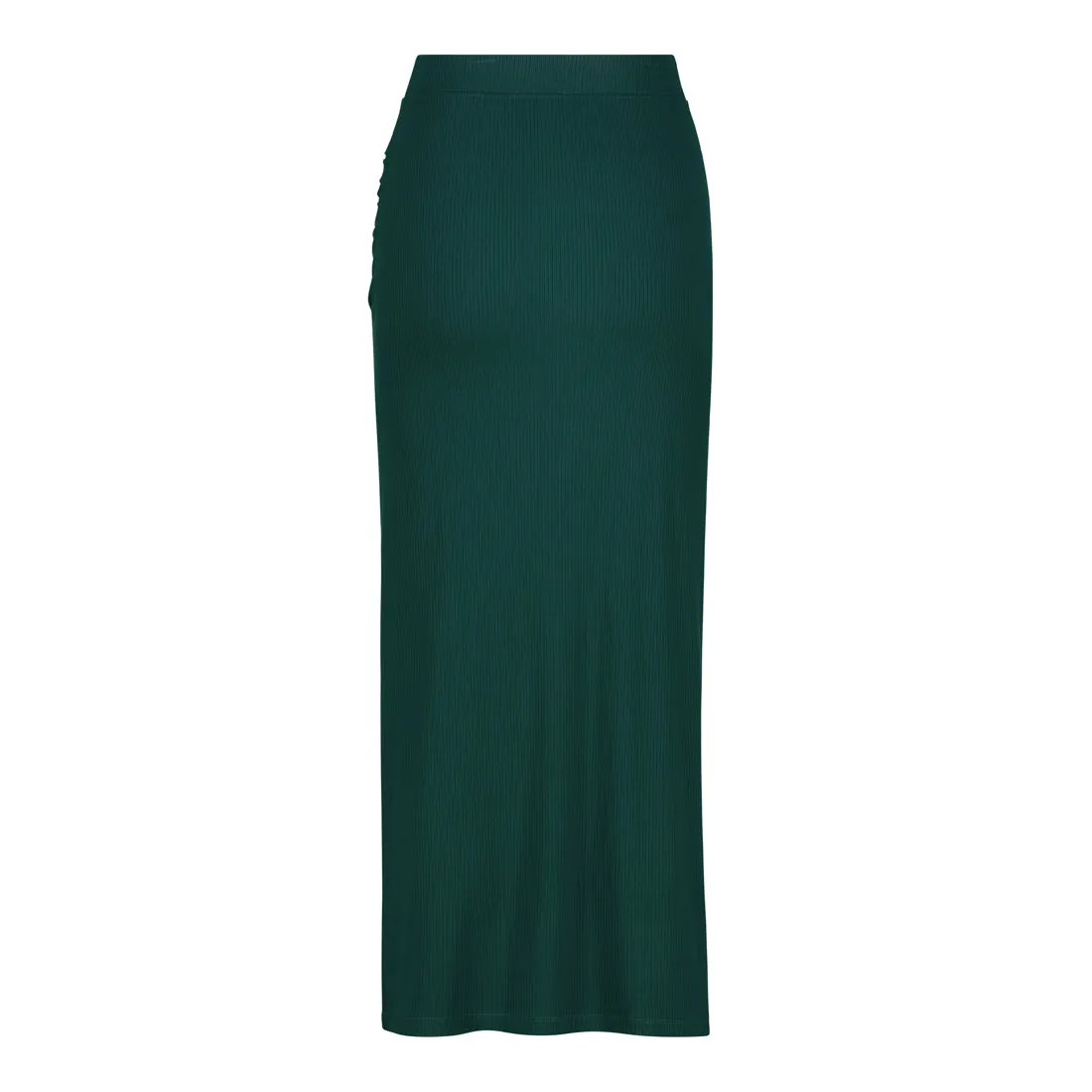 Dark Green High-Waisted Ribbed Bodycon Midi Skirt with Twist - Layla