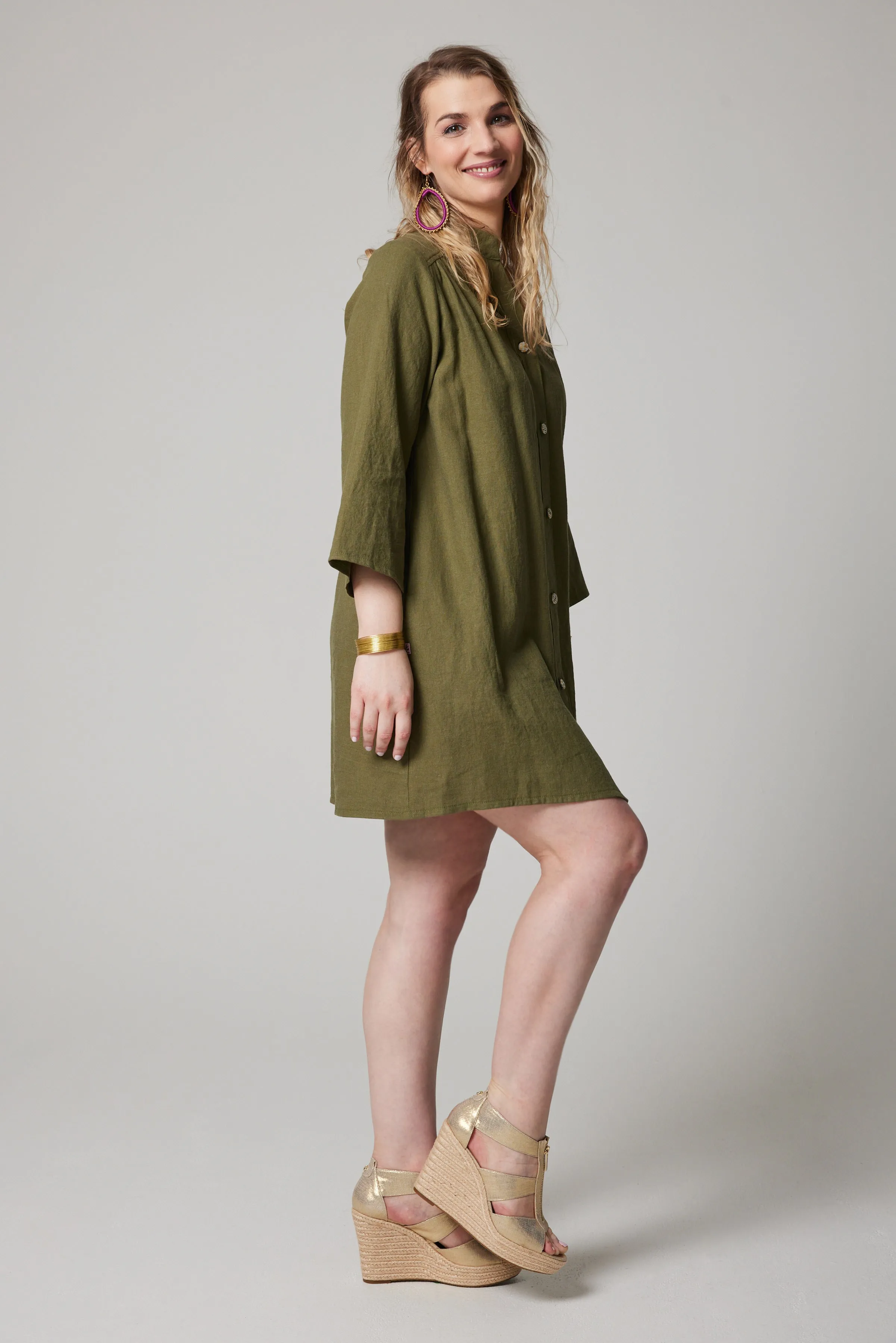 Linen Artist's Blouse - Khaki