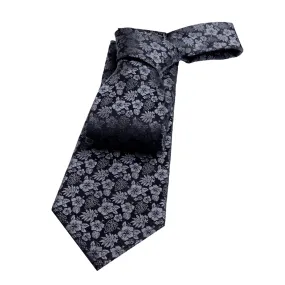 New Bedford Floral Silk Tie, Black / Greyish Silver