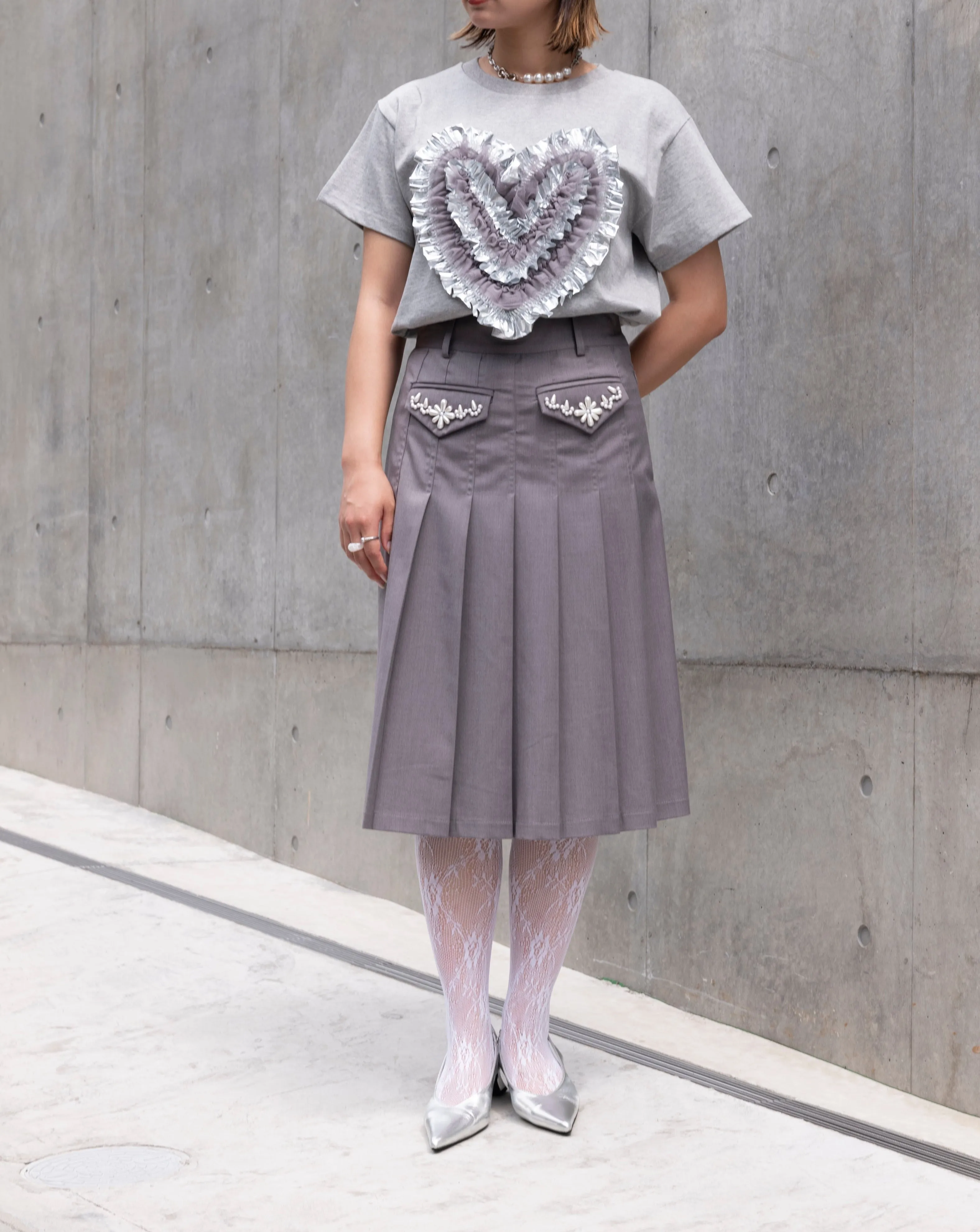 Pleated Pearl Midi Skirt