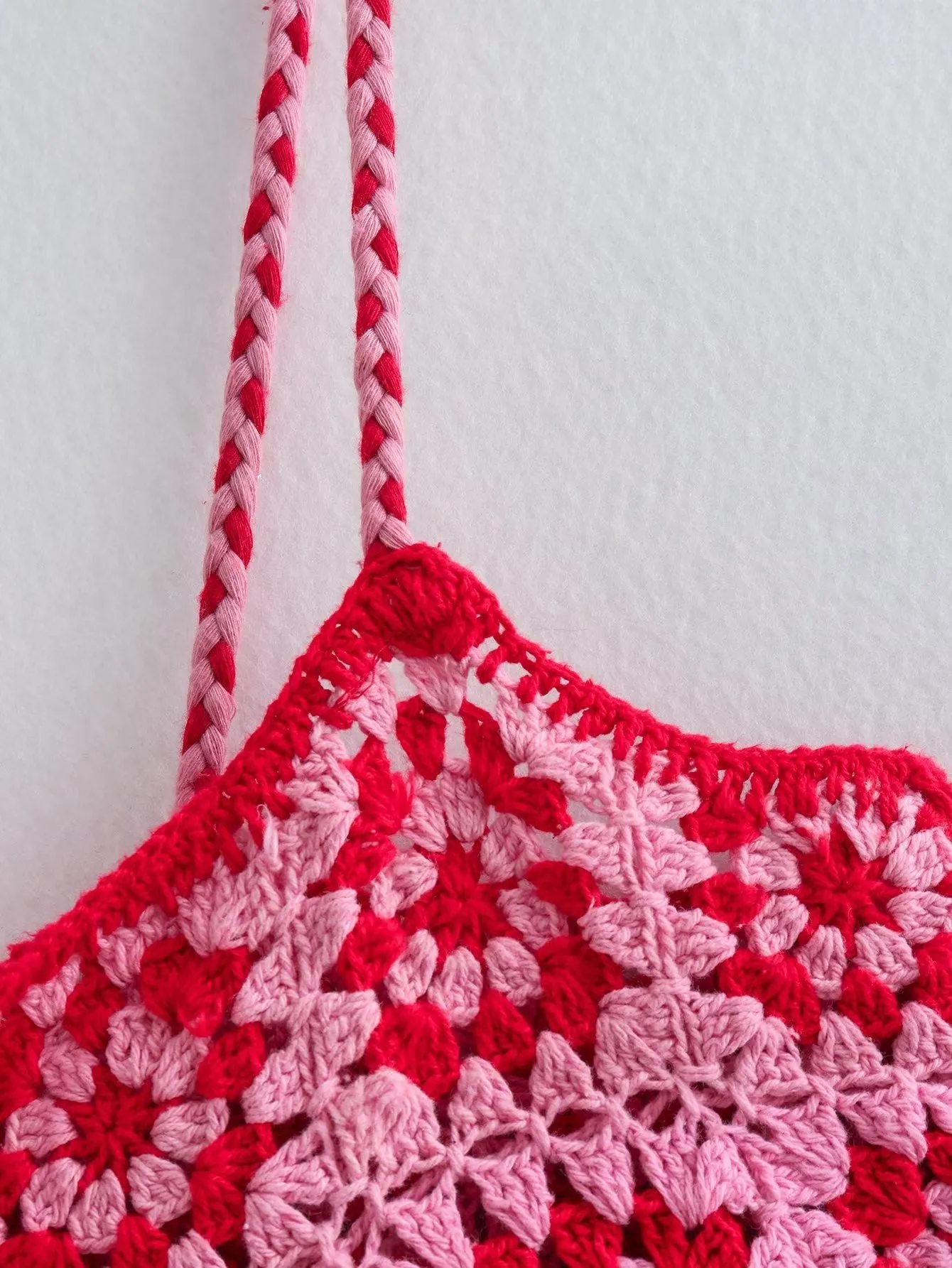 Pink & Red Cotton Combination Crochet Knit Dress