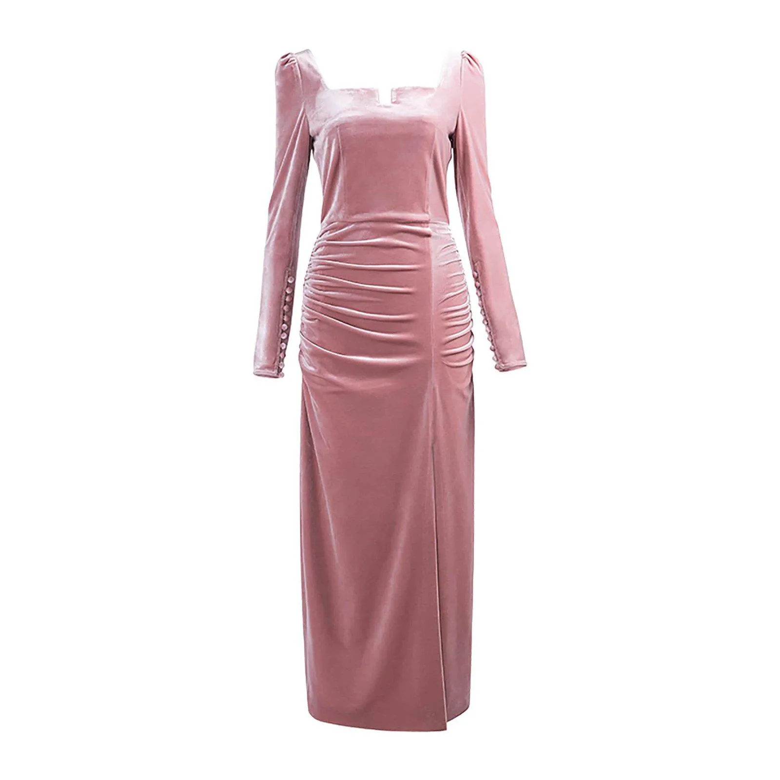 Elegant Pink Velvet Long Sleeve Maxi Dress for Women