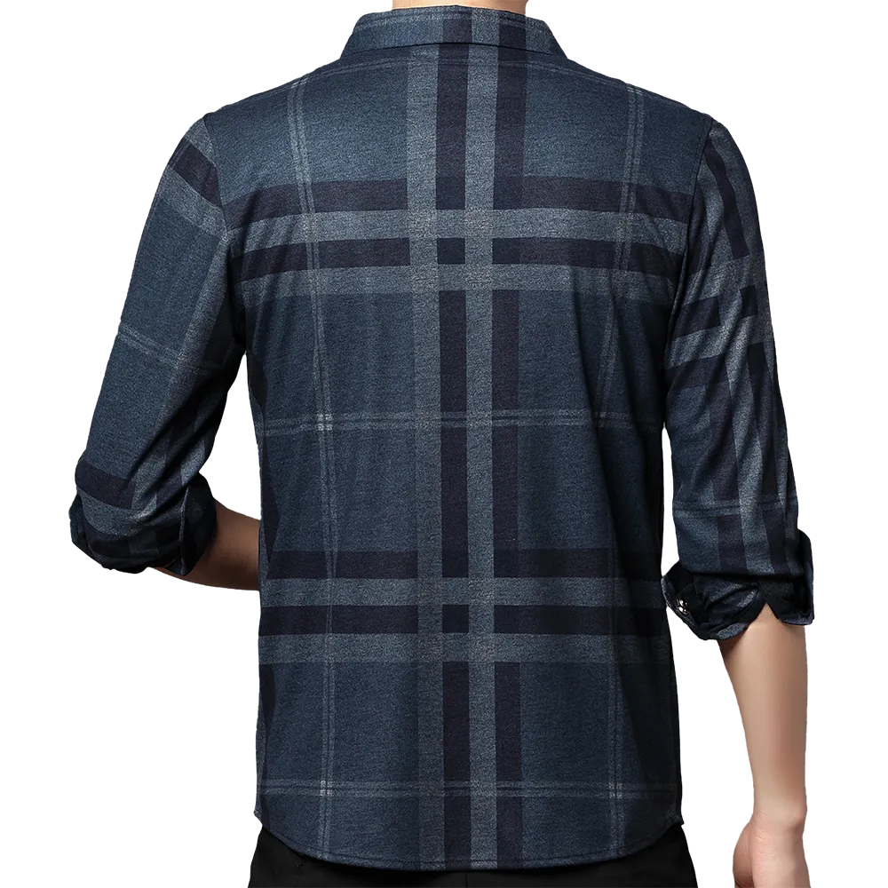 Plaid Big Striped Pattern Printed Long Sleeve Shirt