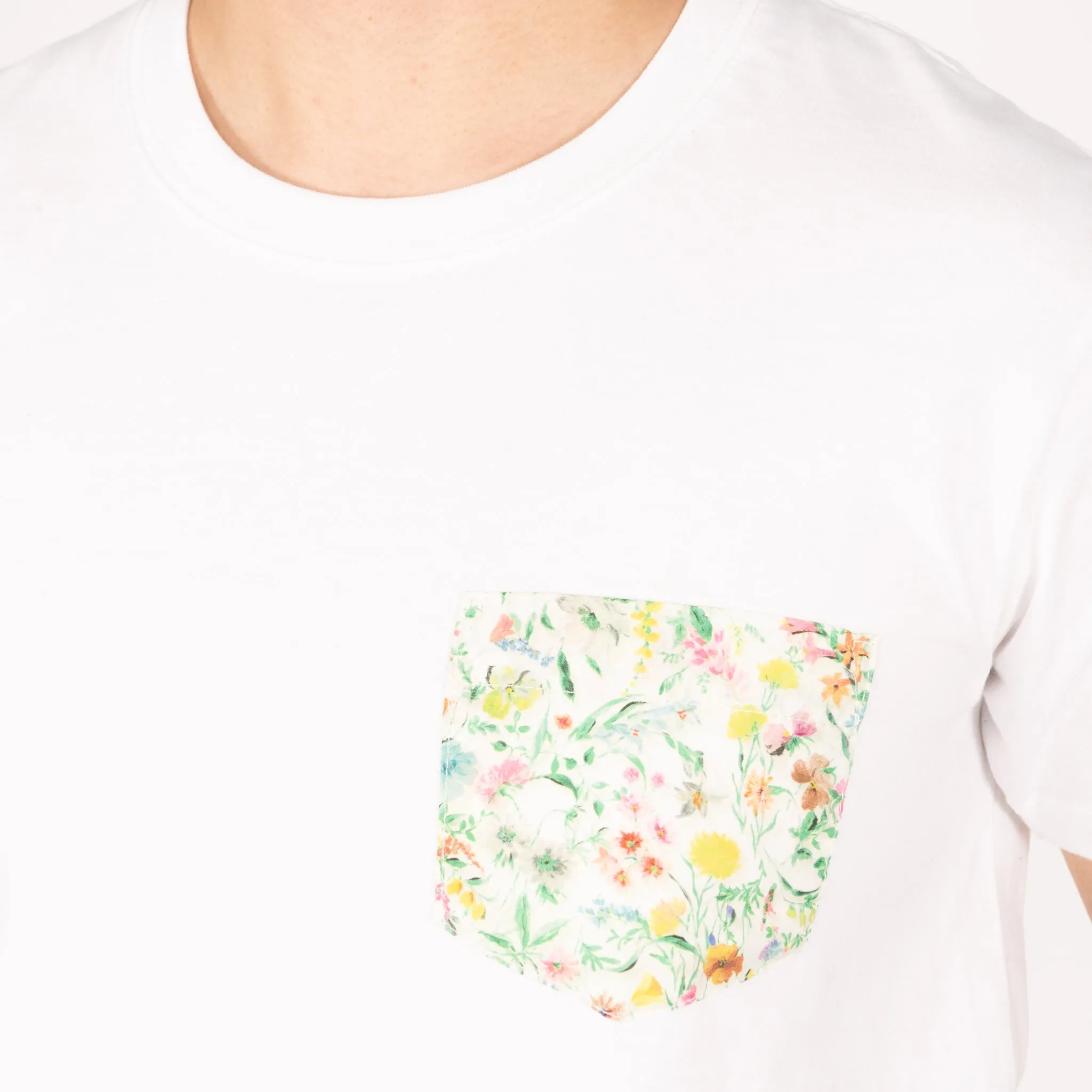 Pocket Tee - White - Floral Painting - White