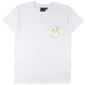 Pocket Tee - White - Floral Painting - White