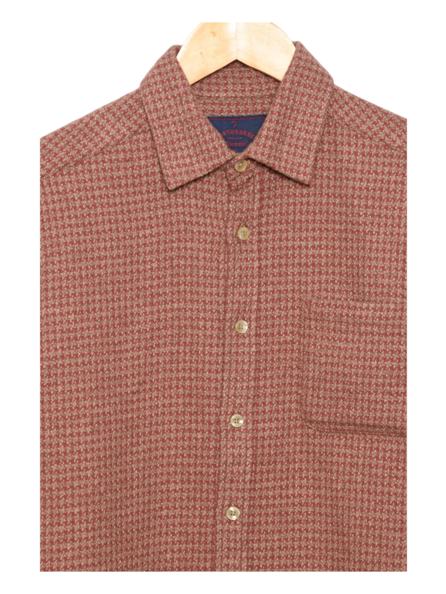 Abstract Houndstooth Pattern Portuguese Flannel Shirt in Clay Color