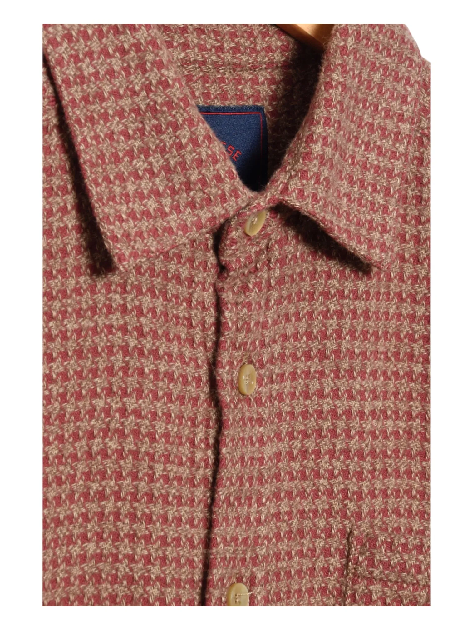 Abstract Houndstooth Pattern Portuguese Flannel Shirt in Clay Color